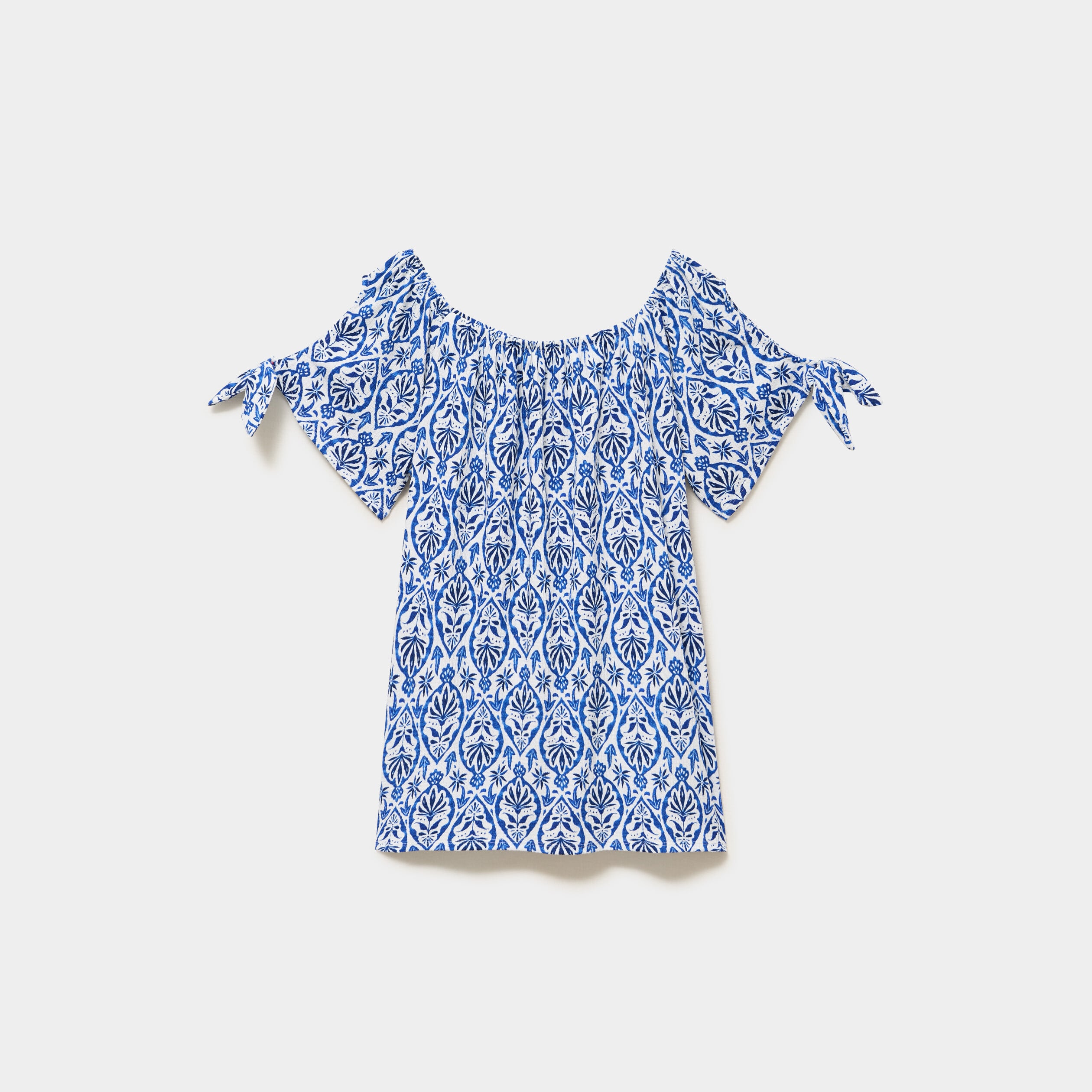 T-shirt gaufr&eacute; avec manches &agrave; noeuds ecru femme grande taille