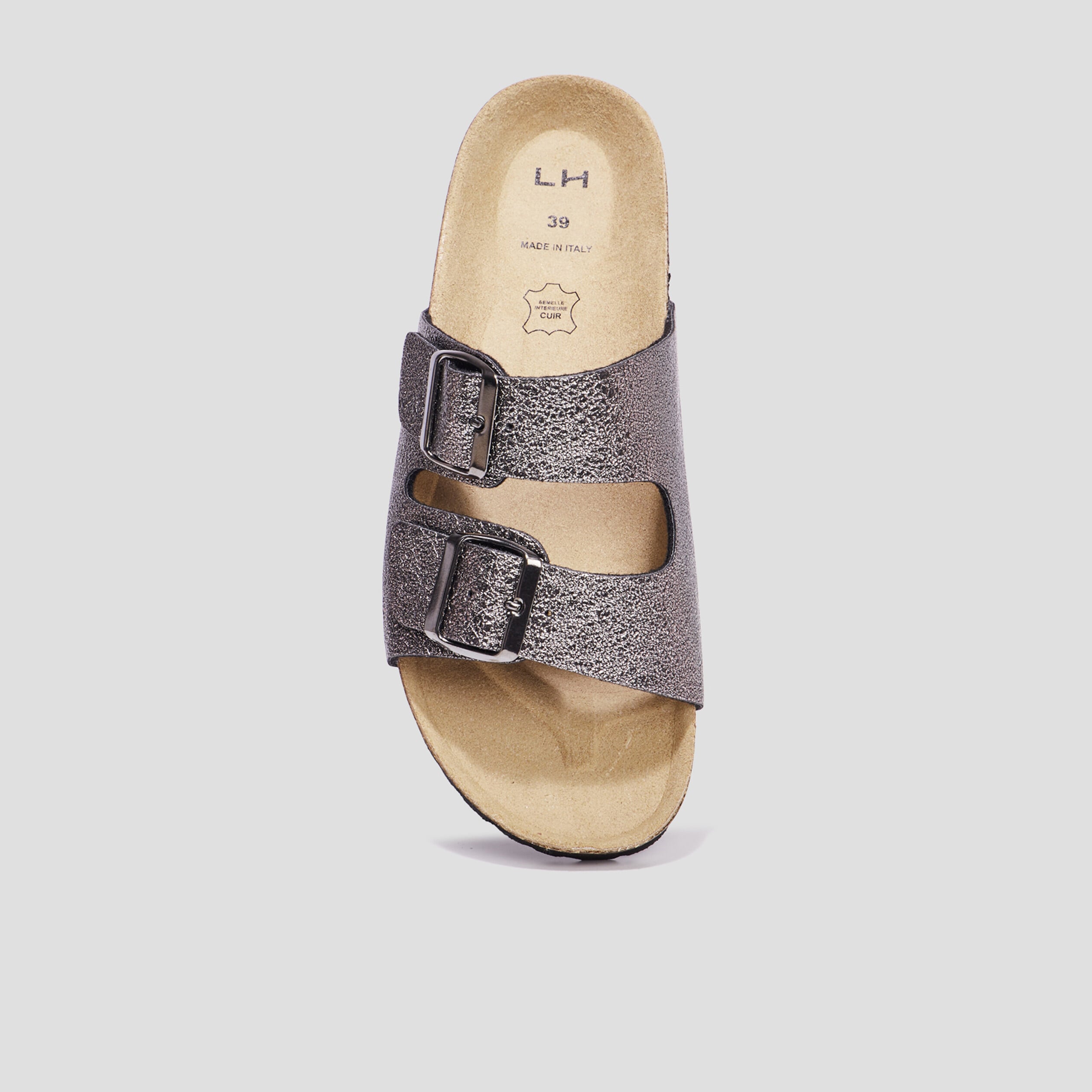 Mules avec doubles boucles gris fonc&eacute; femme