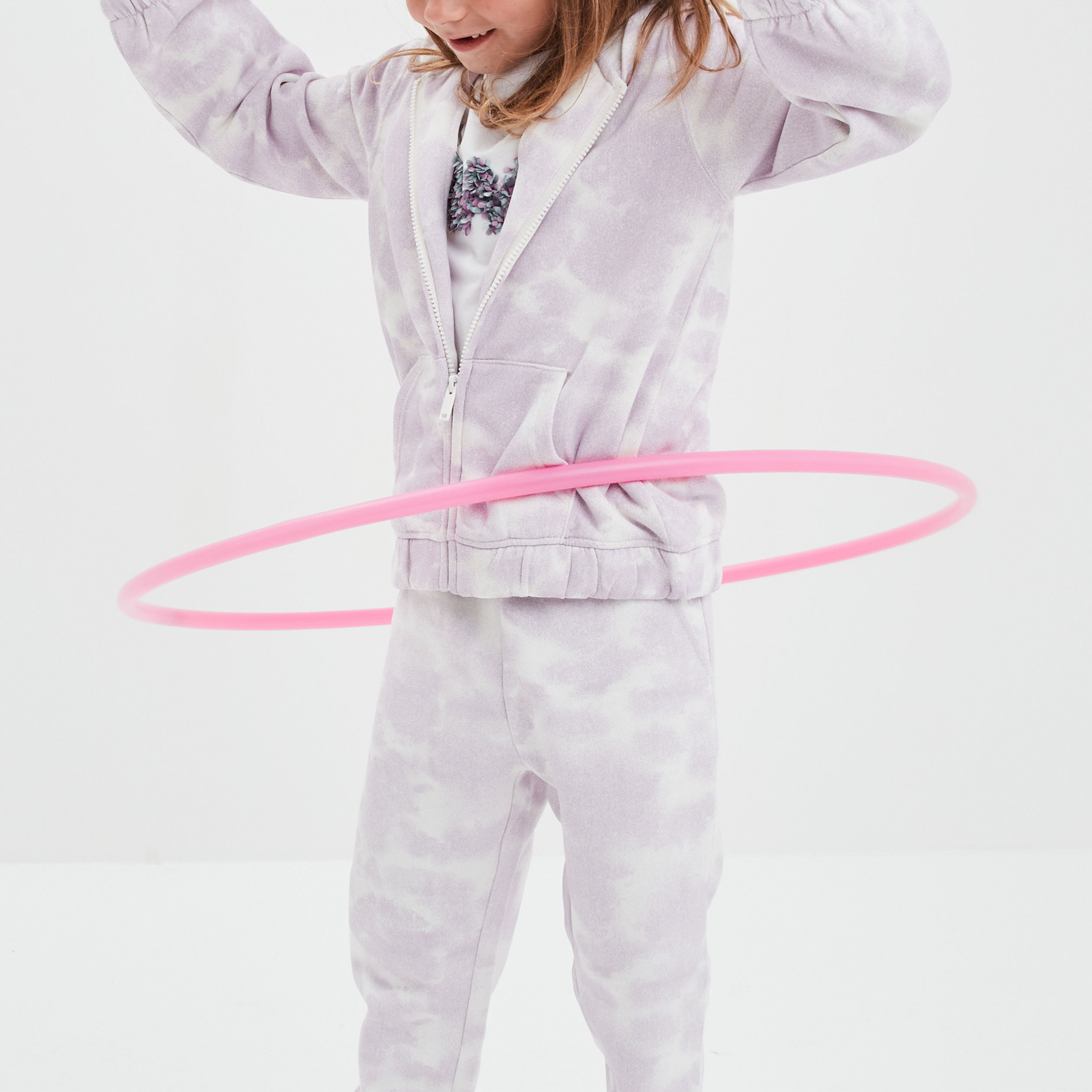Sweat zippé molleton à capuche ecru fille