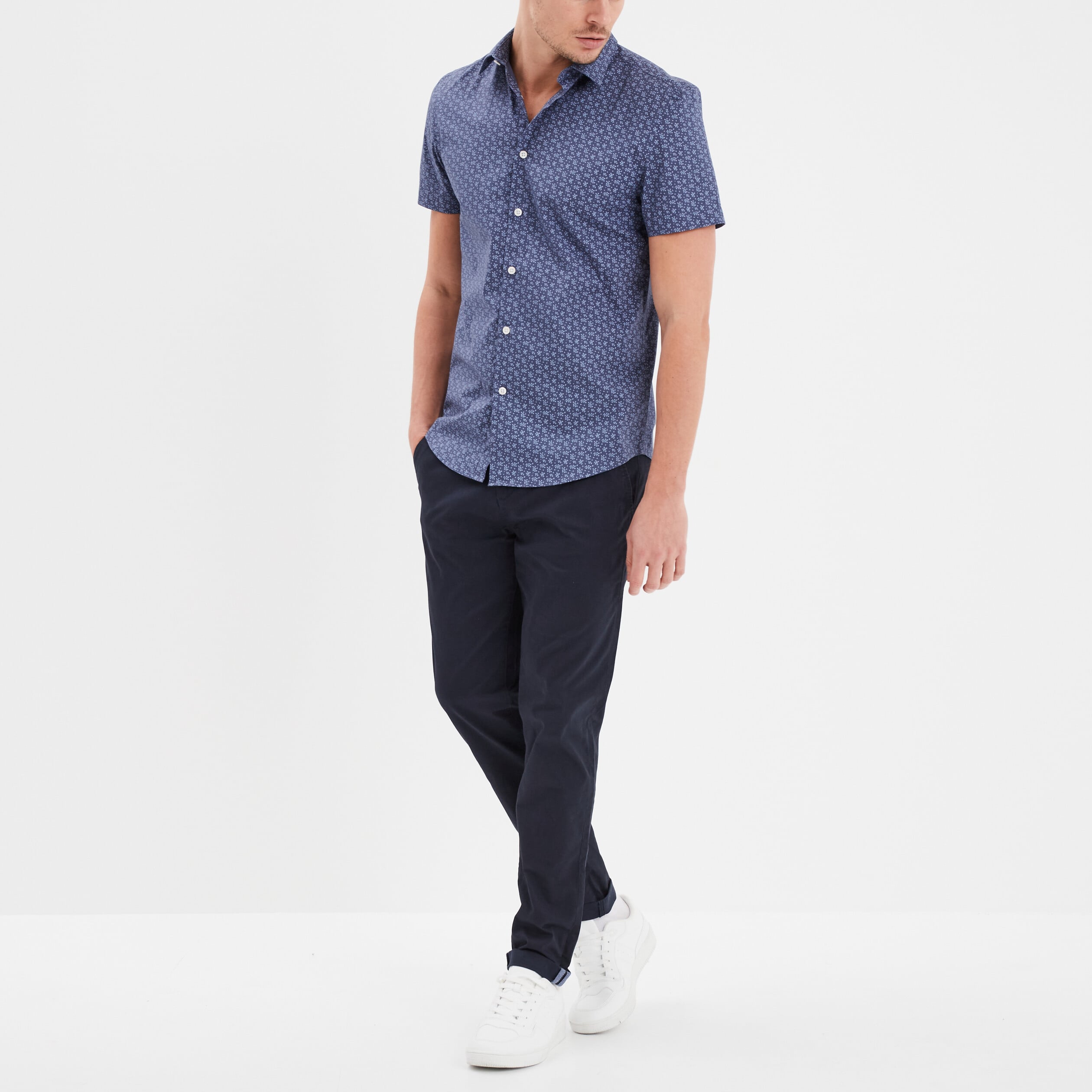 Pantalon chino slim stretch bleu marine homme