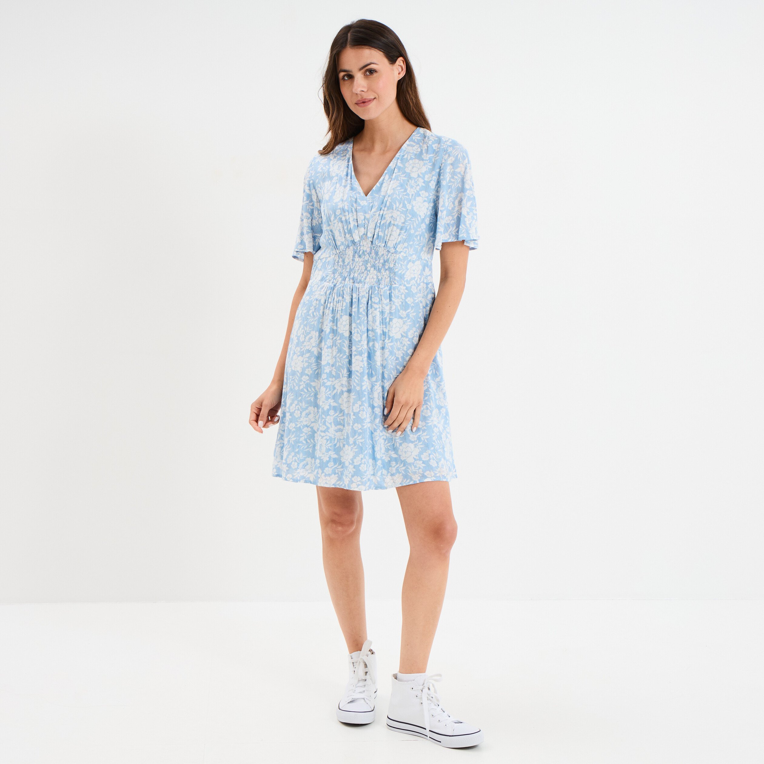 robe col en v taille smockee creeks bleu ciel femme Robe col en V taille smockée Creeks bleu ciel femme