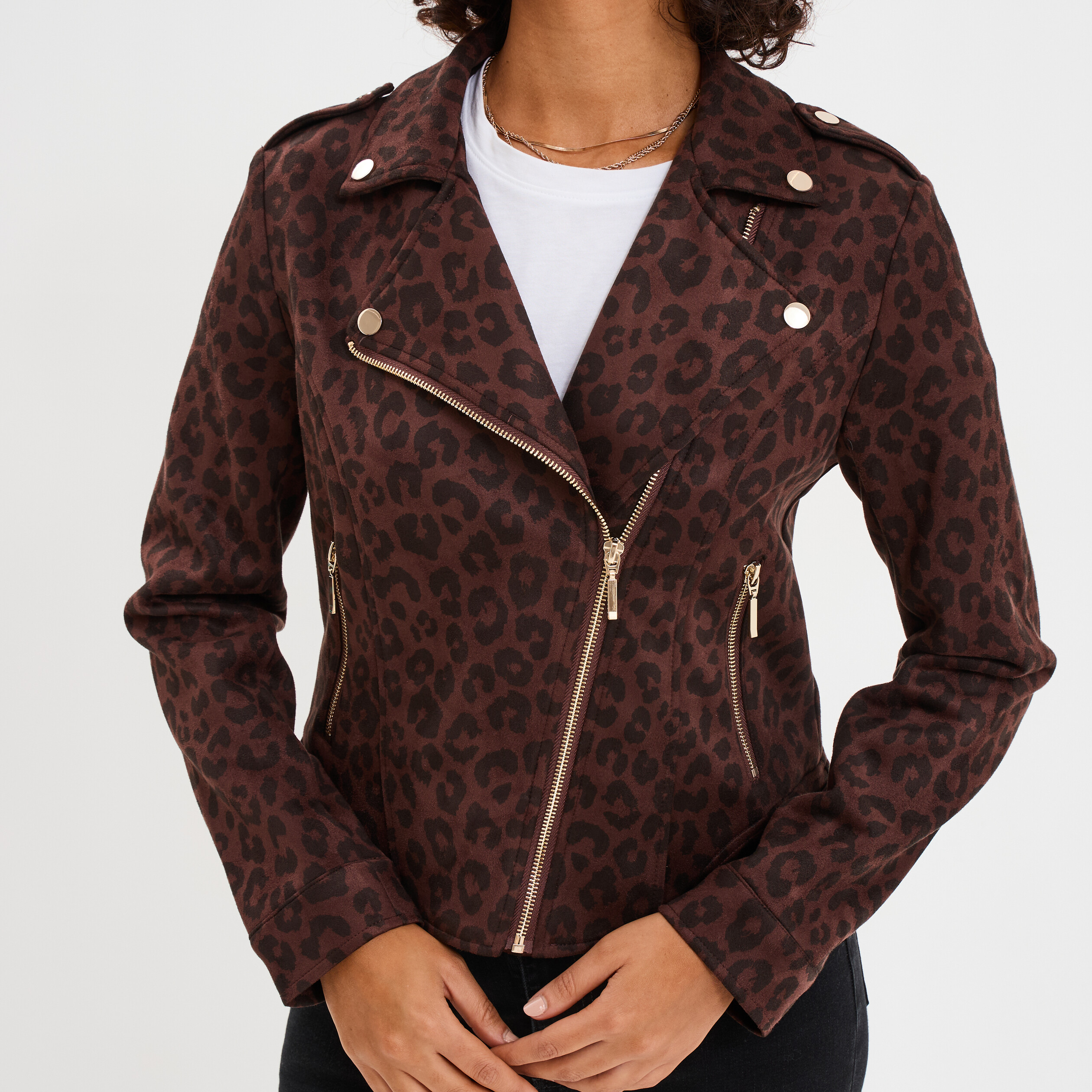 veste courte esprit biker effet suedine marron fonce femme Veste courte esprit biker effet suédine marron foncé femme