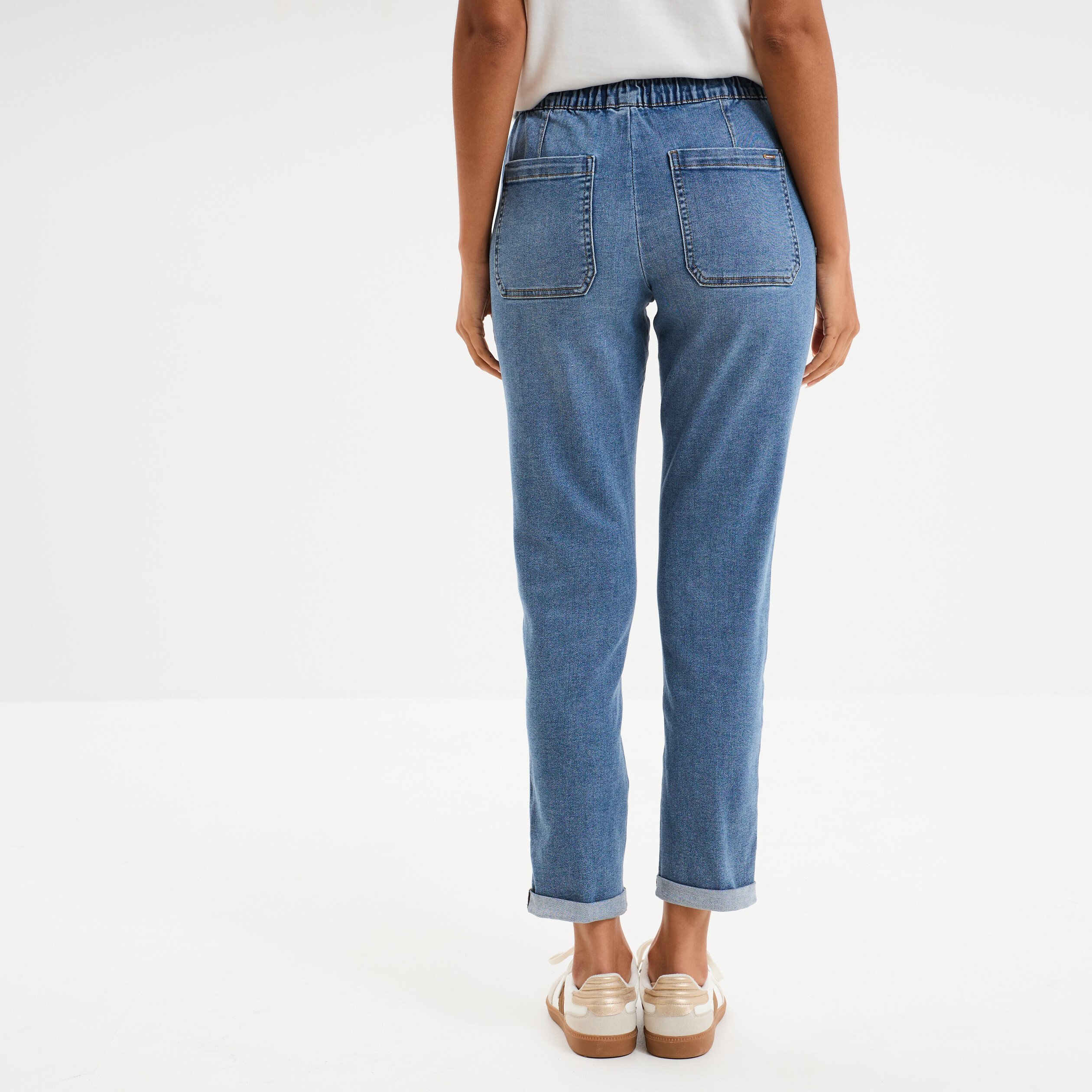 jeans droit taille elastiquee denim stone femme Jeans droit taille élastiquée denim stone femme