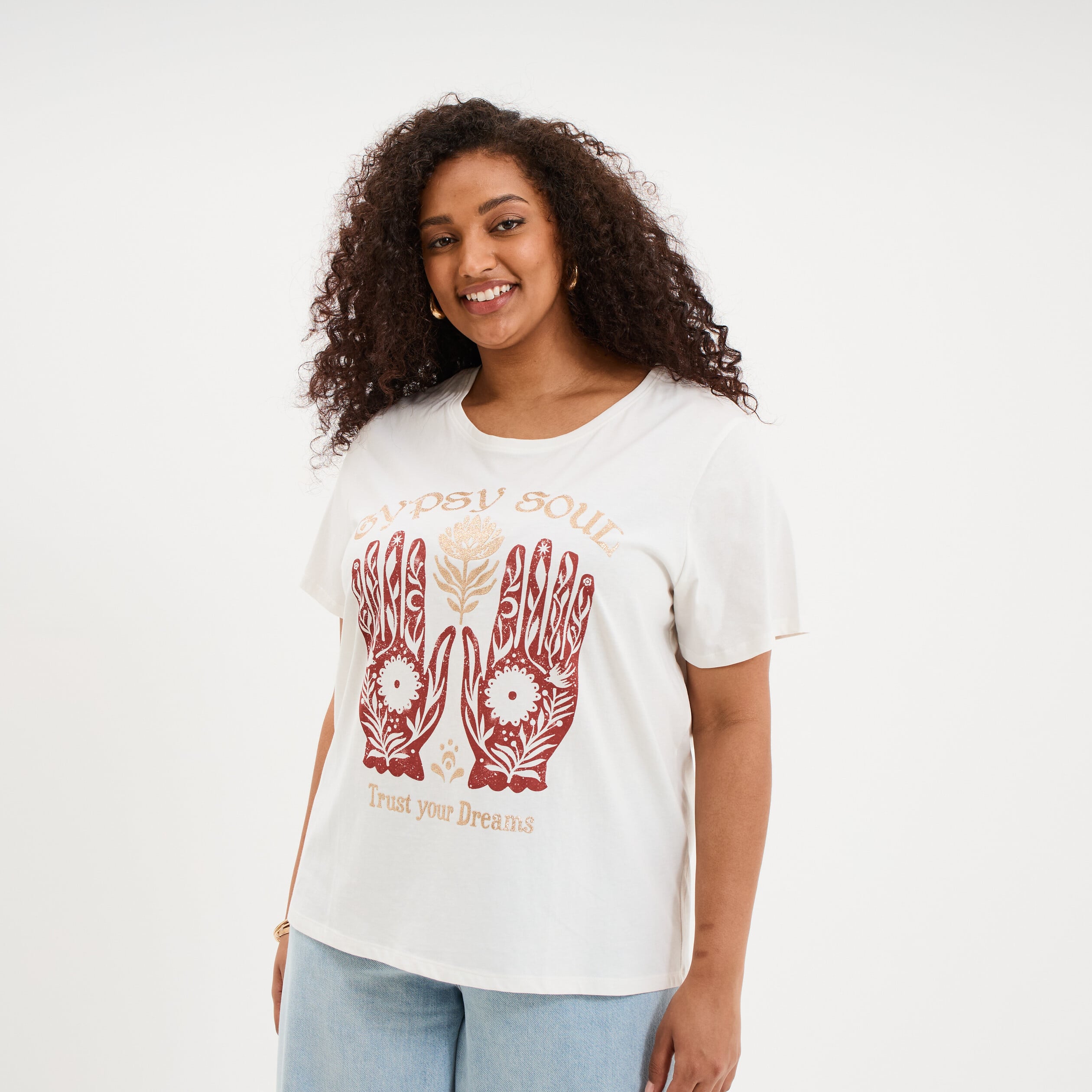 T-shirt manches courtes col rond coton blanc femme grande taille