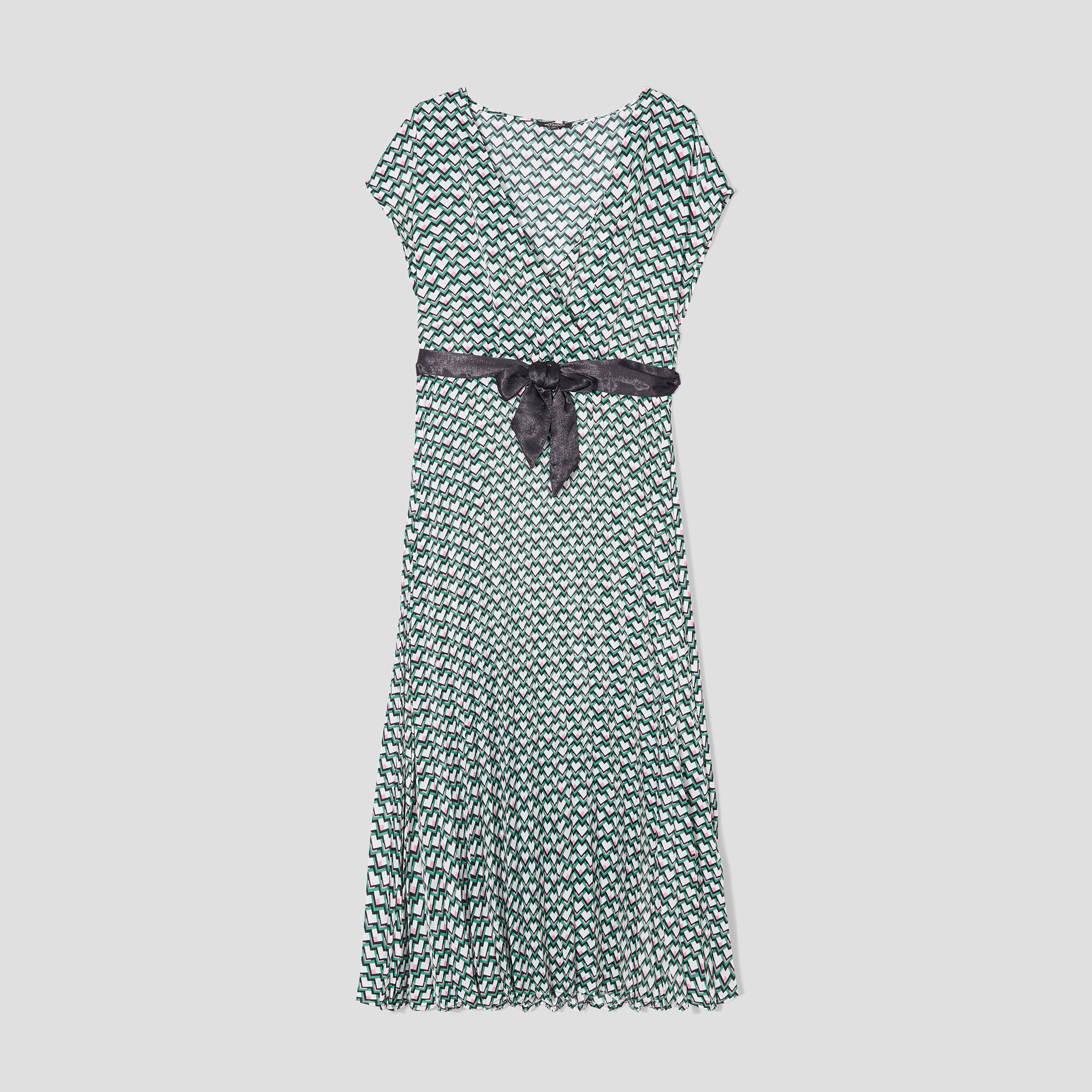 robe longue evasee plissee et ceinturee vert femme Robe longue évasée plissée et ceinturée vert femme