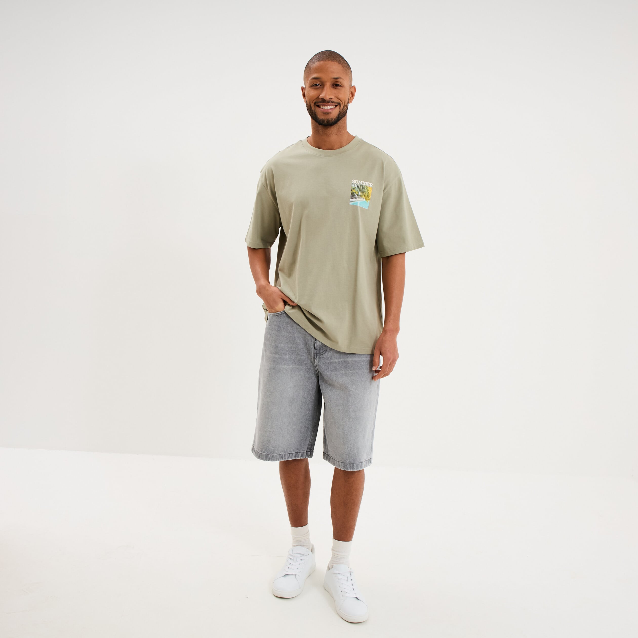 T-shirt manches courtes coton &eacute;pais vert kaki homme