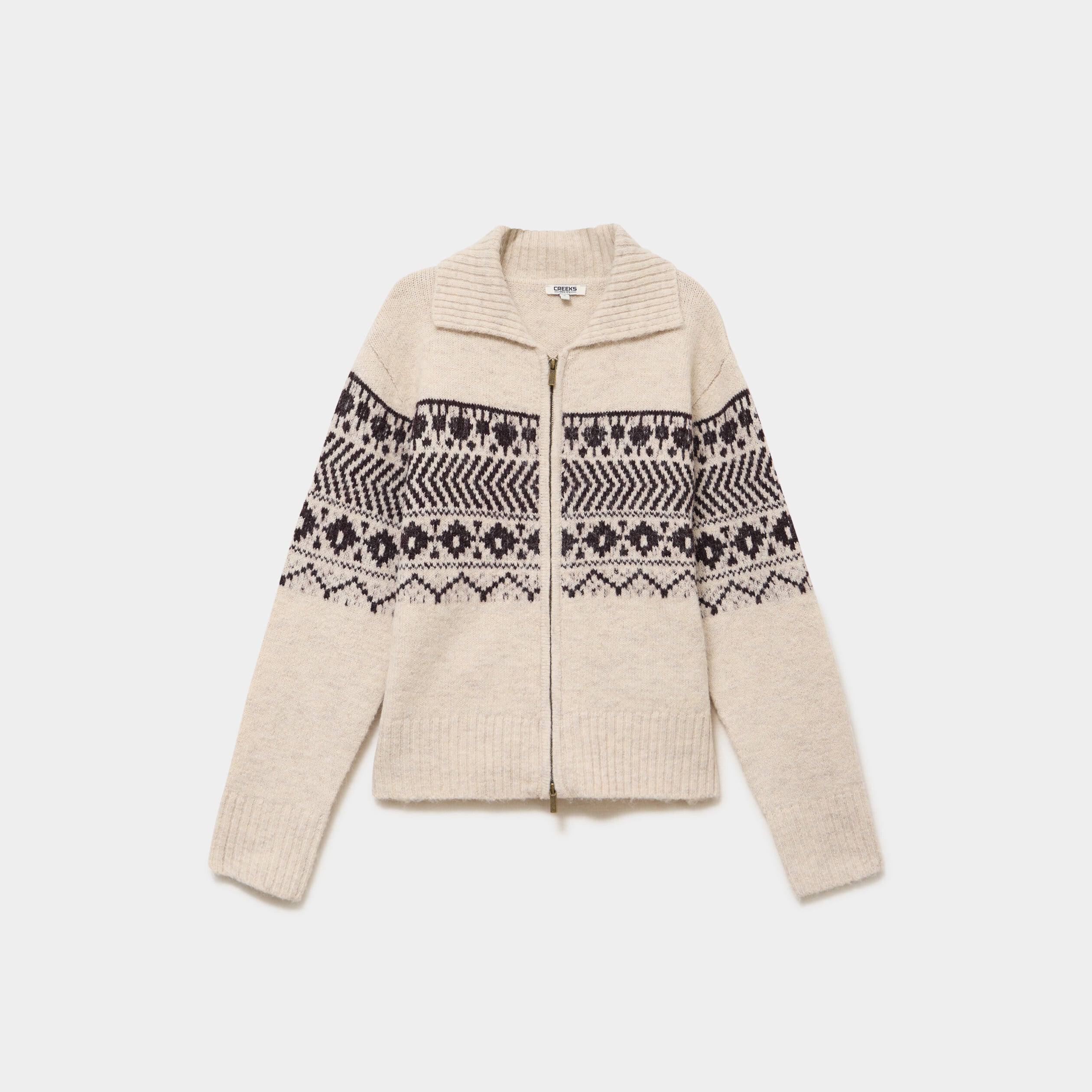 Gilet droit col &agrave; revers zipp&eacute; beige femme