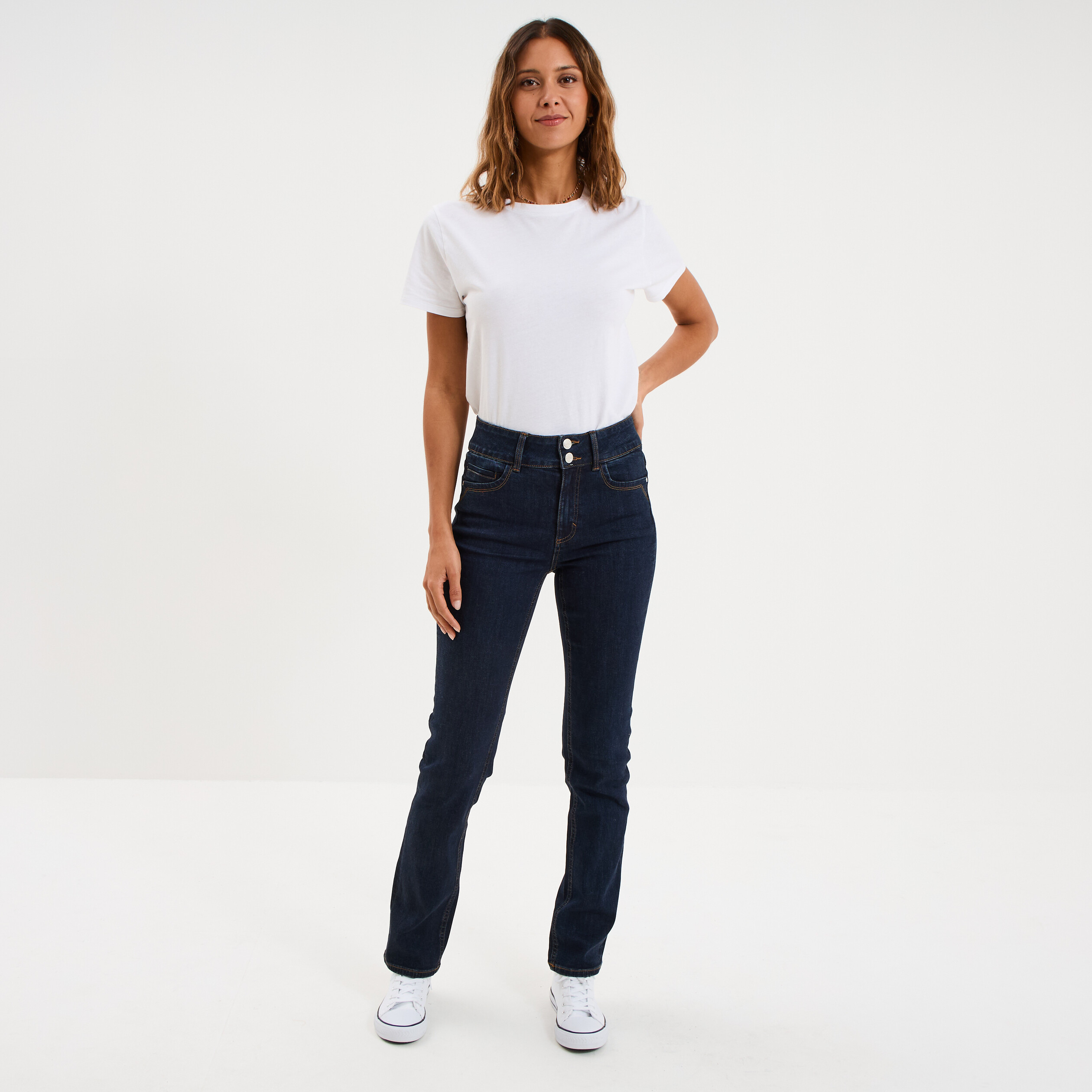 Jean denim droit en coton denim brut femme