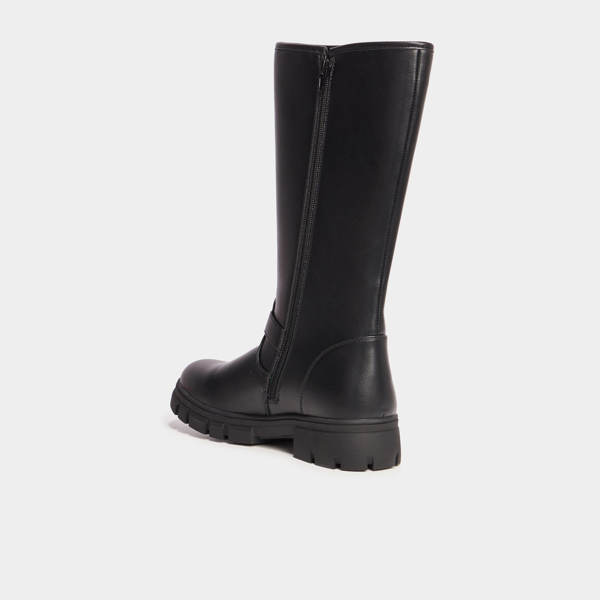 bottes crantees a bout rond avec boucles noir fille Bottes crantées à bout rond avec boucles noir fille