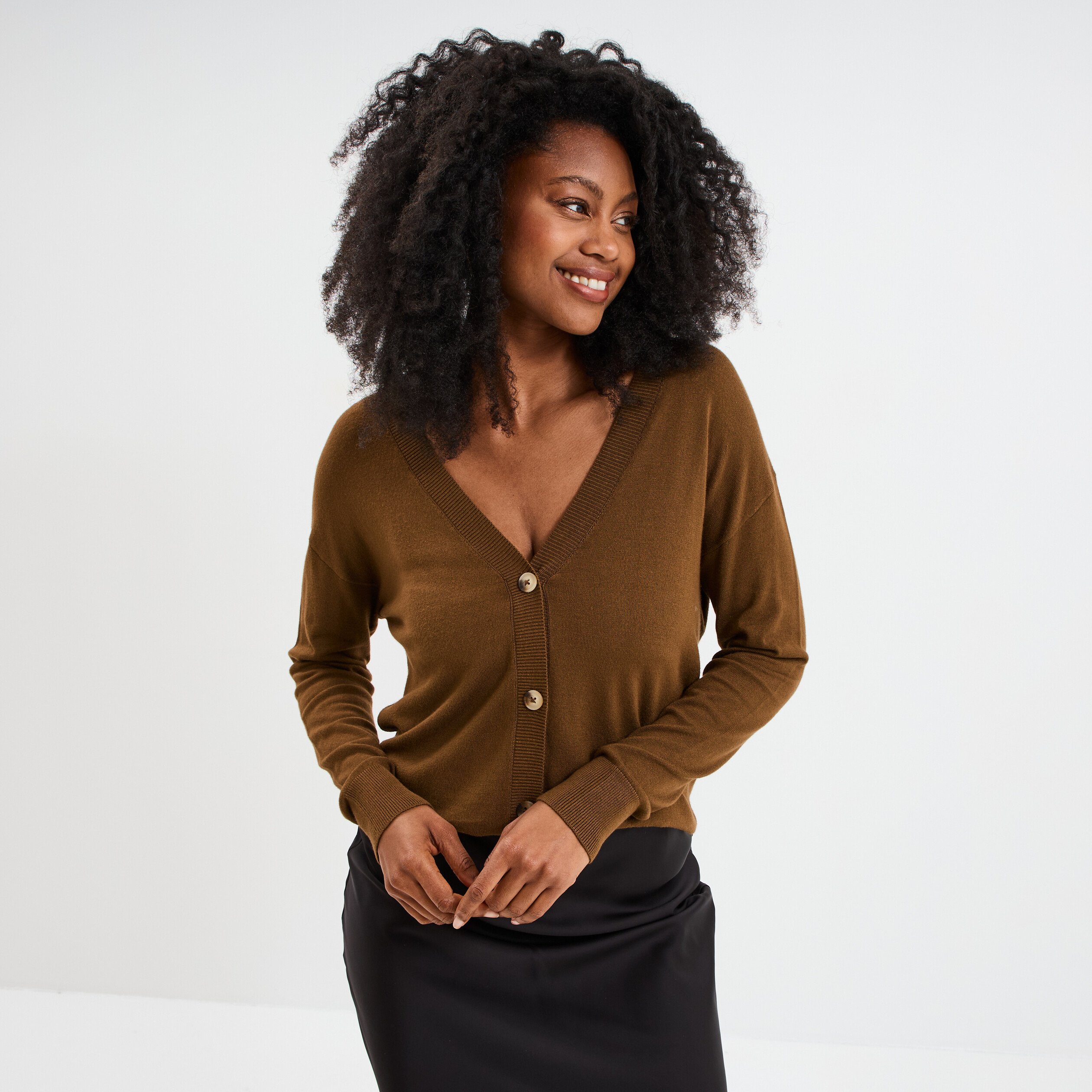 gilet col en v boutonne taupe femme Gilet col en V boutonné taupe femme