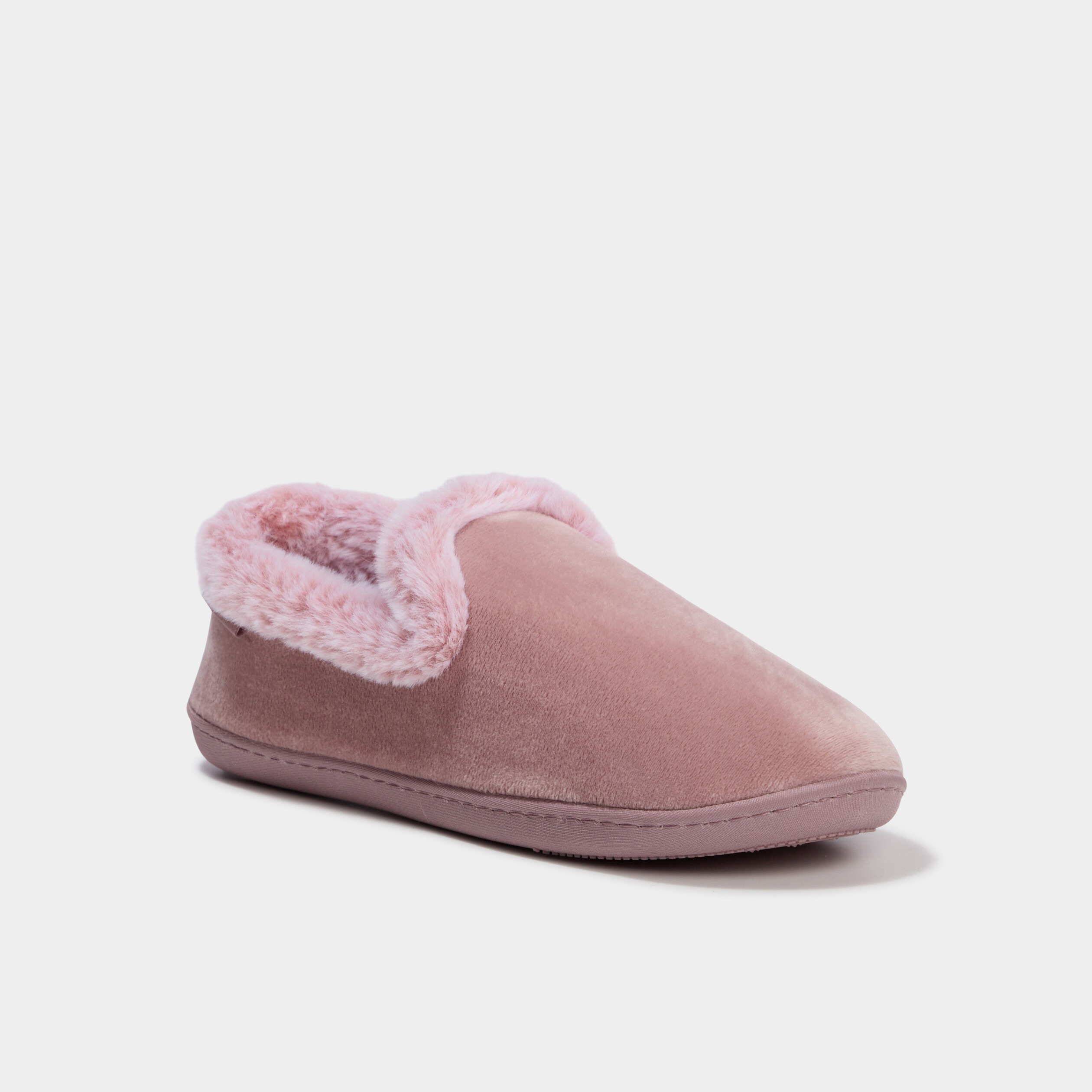 Chaussons fausse fourrure anti-d&eacute;rapants rose pastel femme