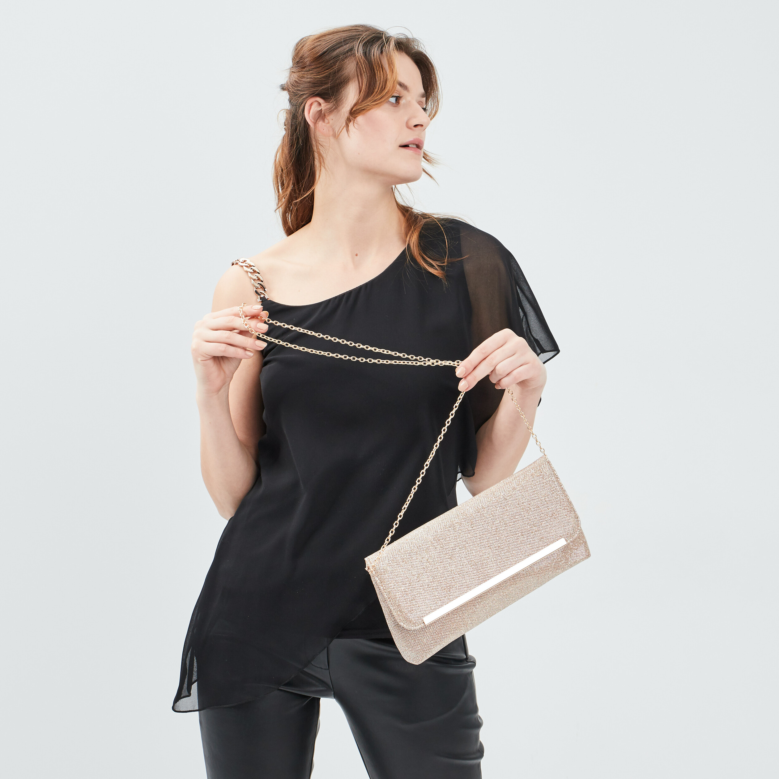Sac pochette paillettes couleur or mixte La Halle