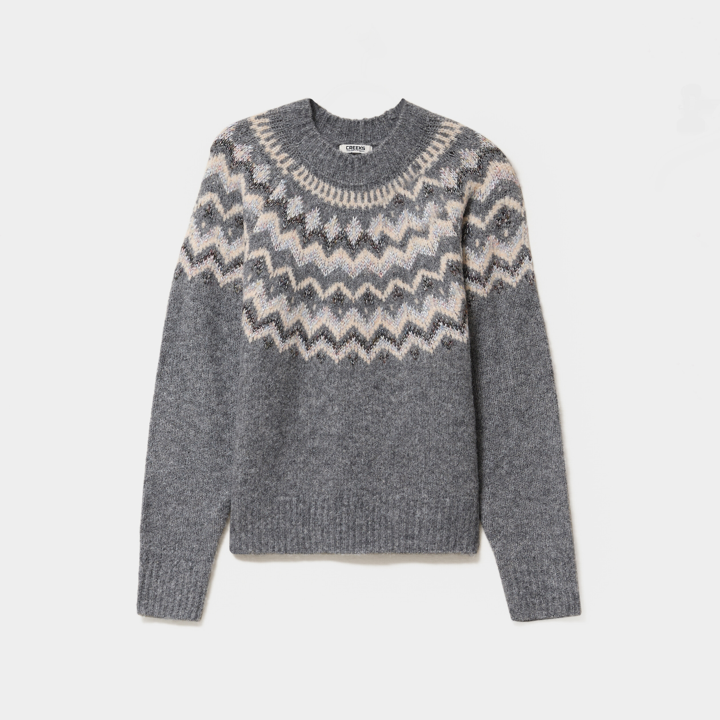 Pull Femme Gap Gris Moyen - Motif Fair Isle, Col Rond, Manches Longues (Taille M)