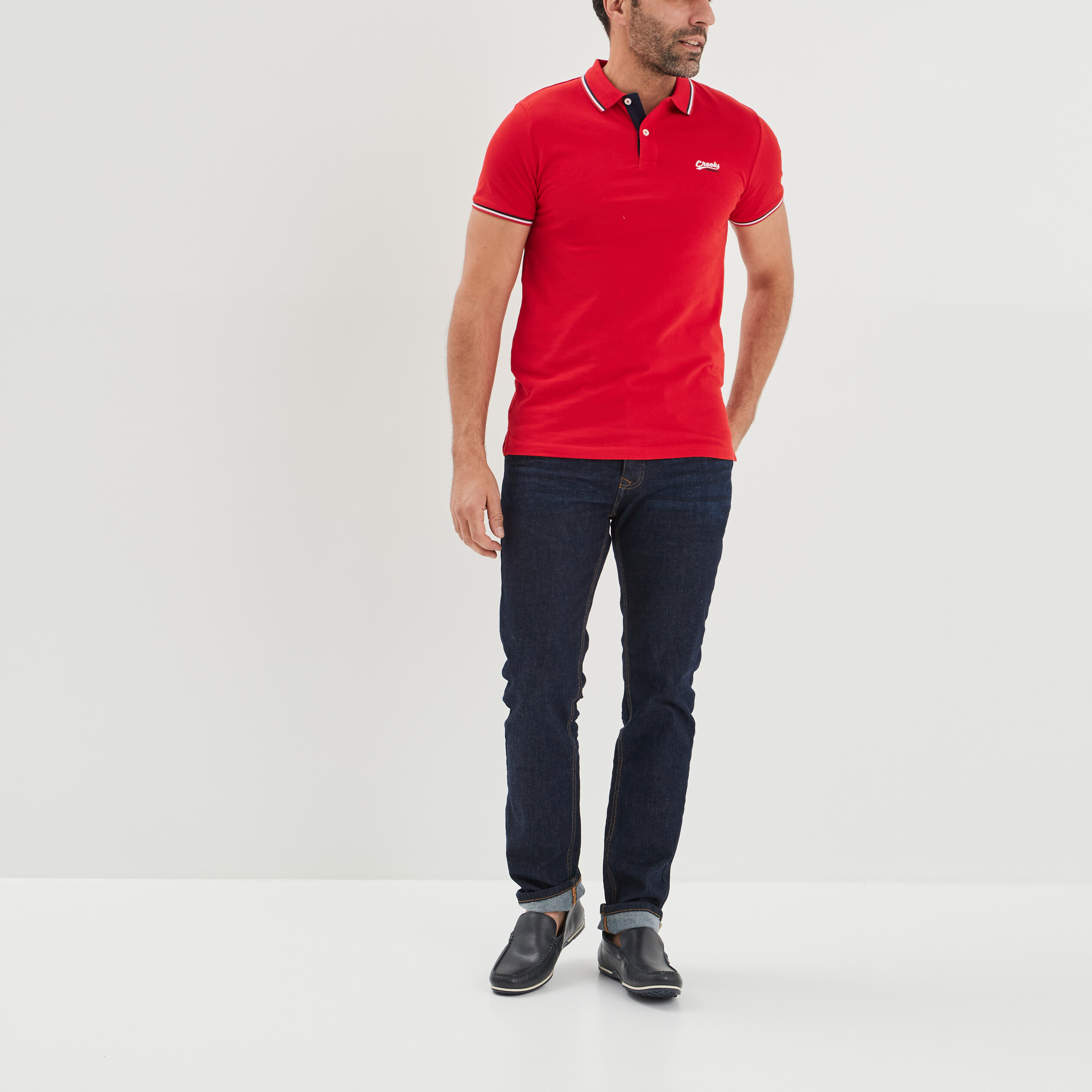 polo avec broderie poitrine coton creeks rouge homme Polo avec broderie poitrine coton Creeks rouge homme