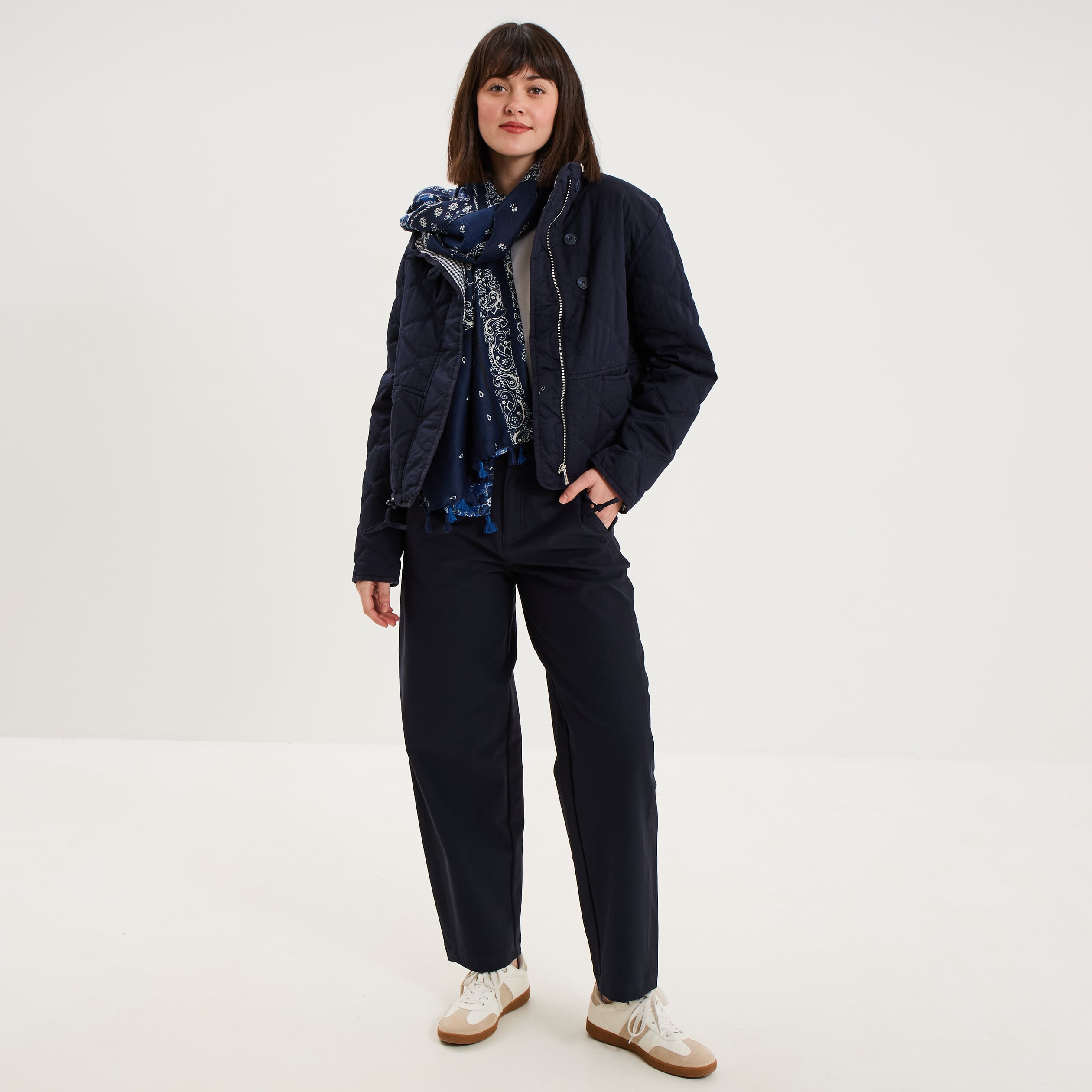 Pantalon ballon taille haute bleu fonc&eacute; femme