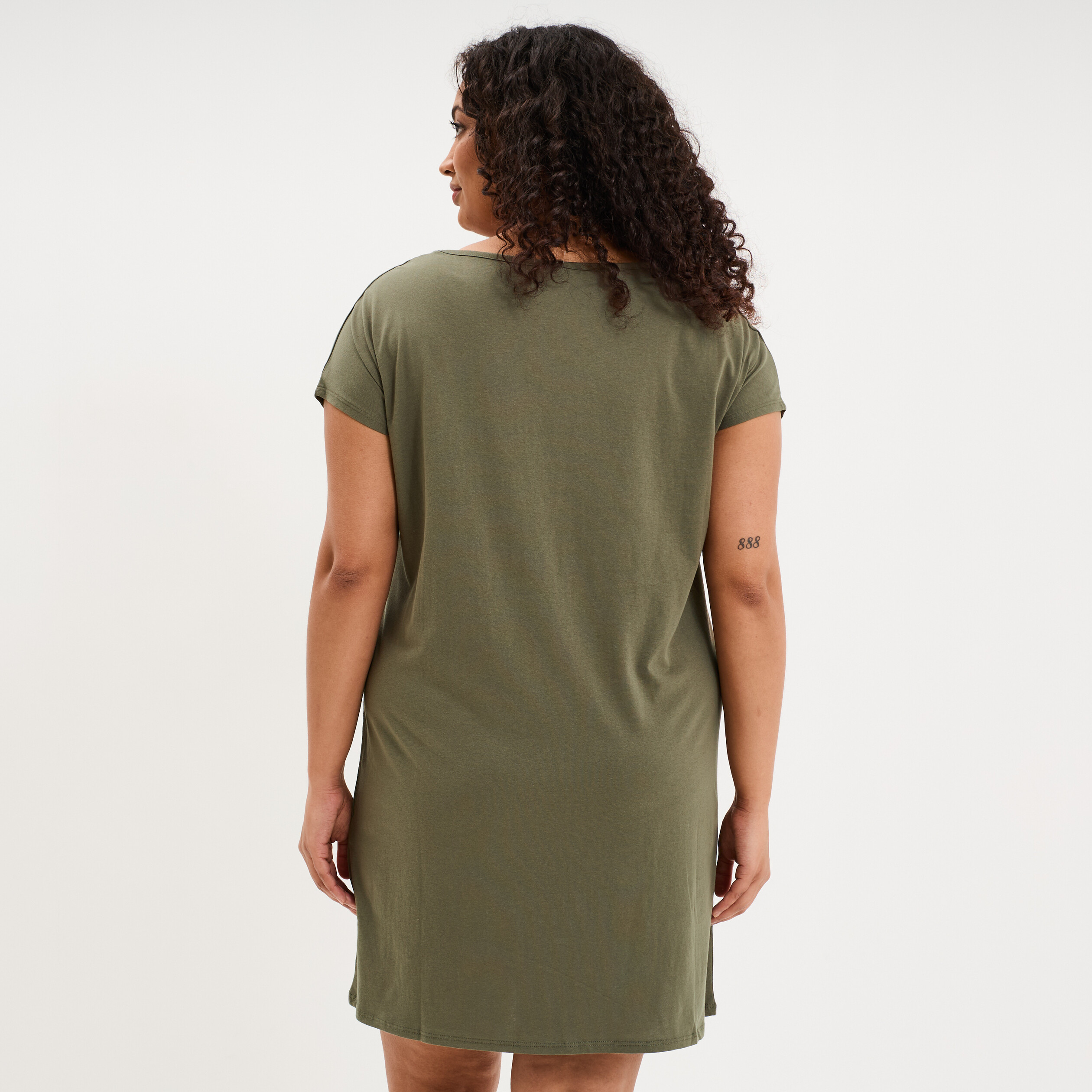 Chemise de nuit courte col rond coton vert kaki femme grande taille