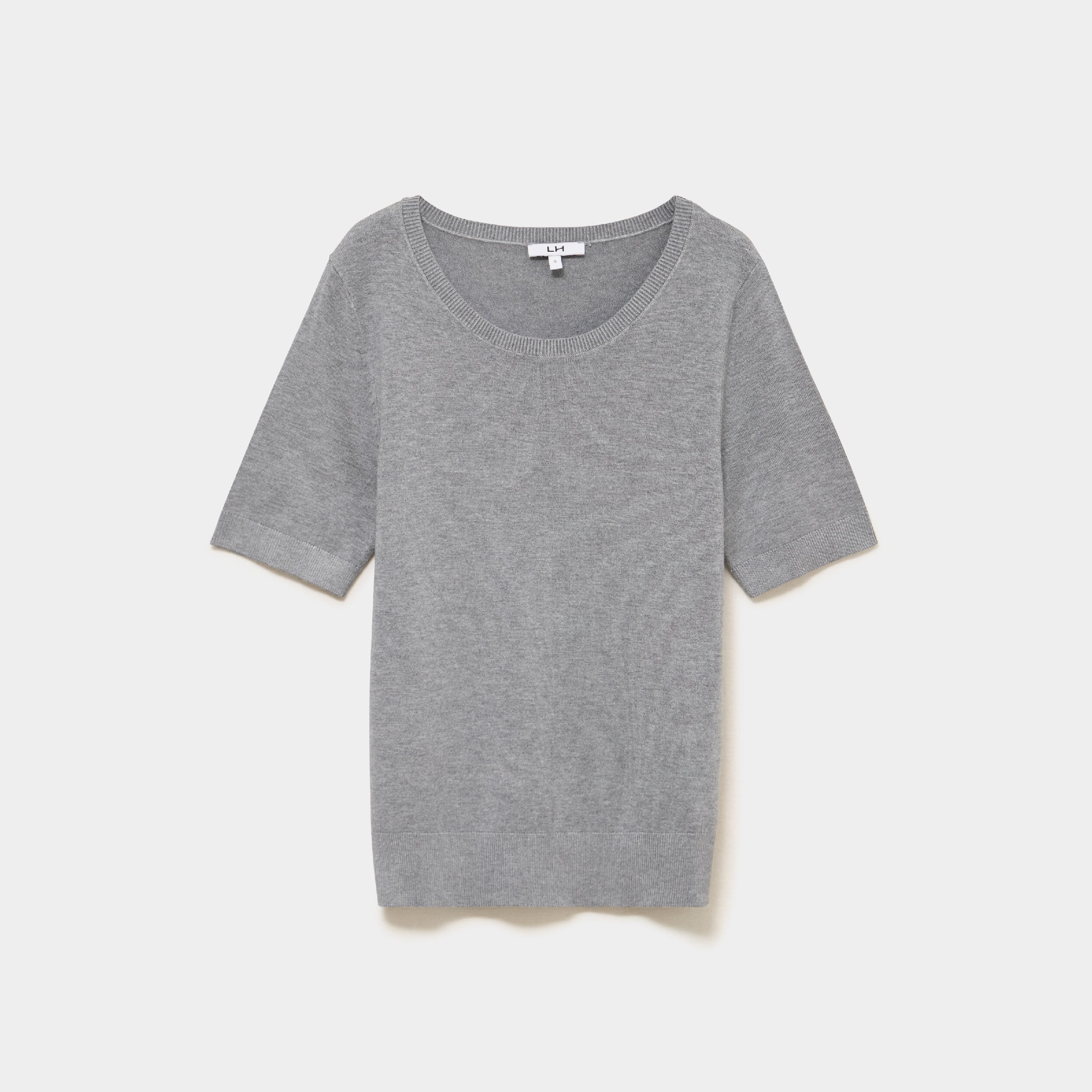 Pull manches courtes col rond gris femme