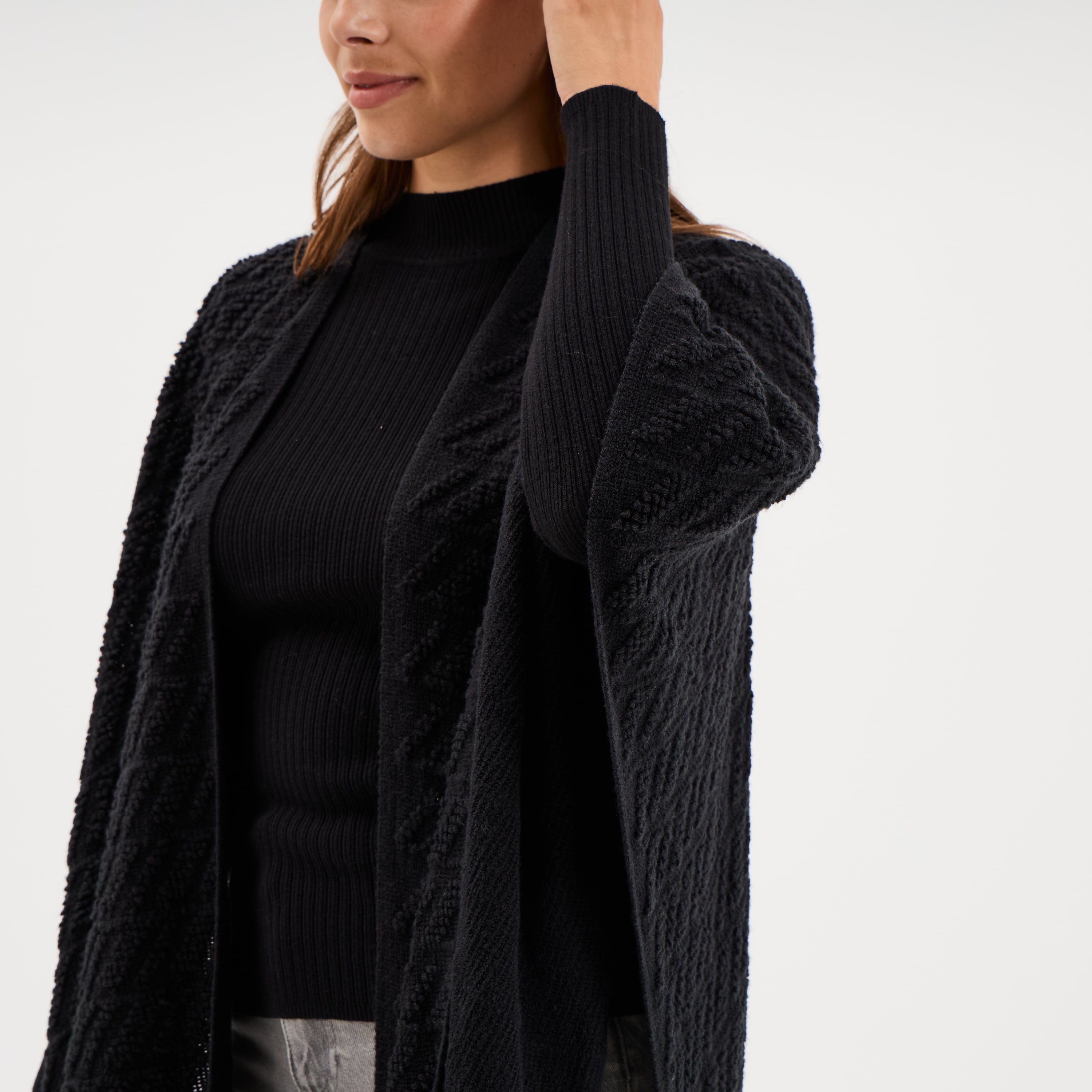 Poncho &agrave; franges ample noir femme