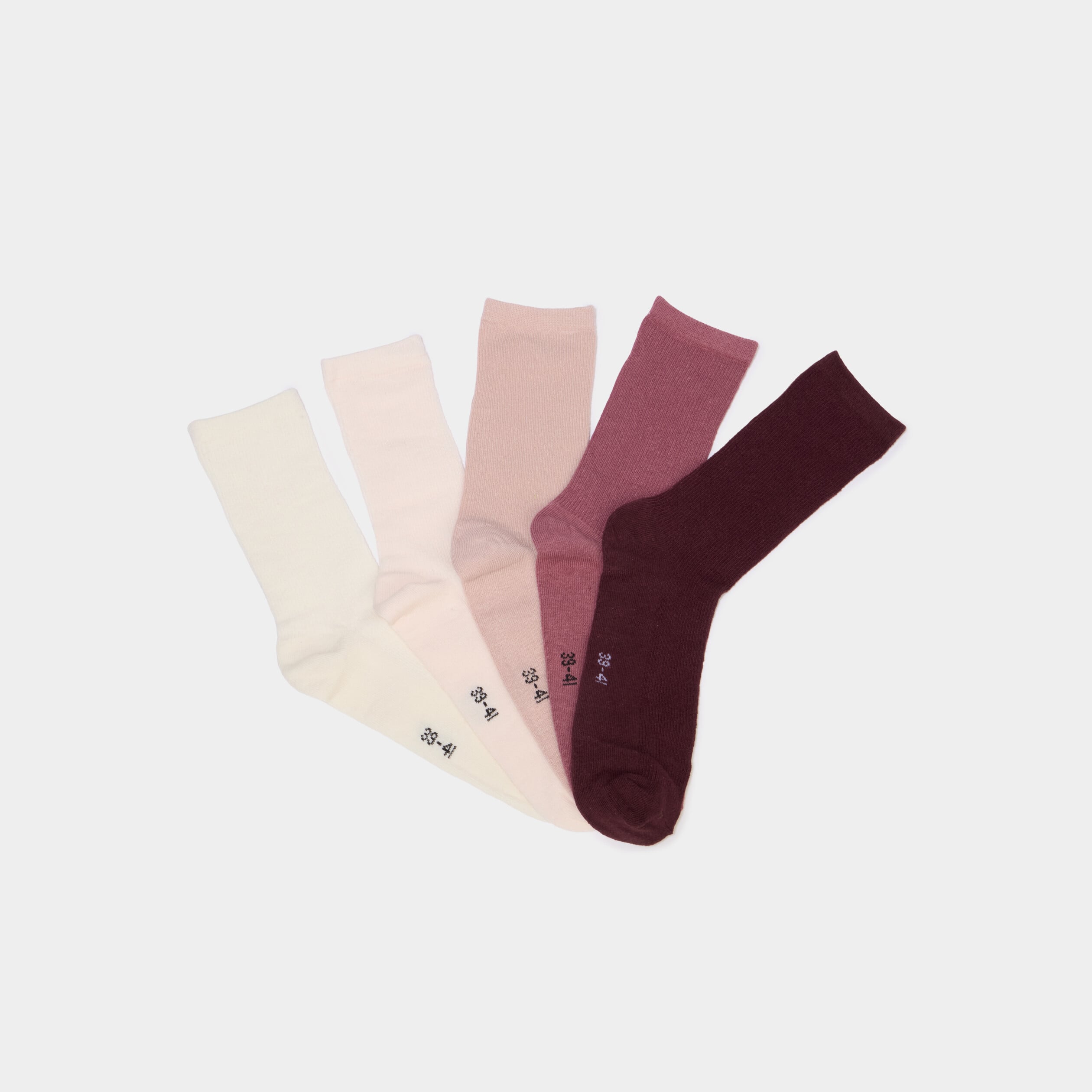 Lot 5 paires chaussettes c&ocirc;tel&eacute;es bordeaux femme