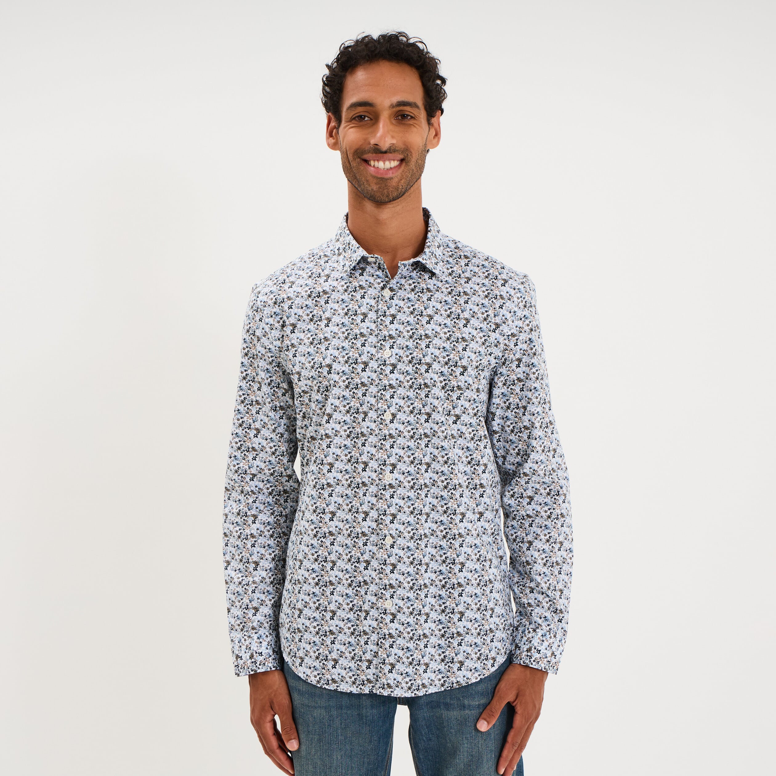 Chemise ajust&eacute;e manches longues multicolore homme