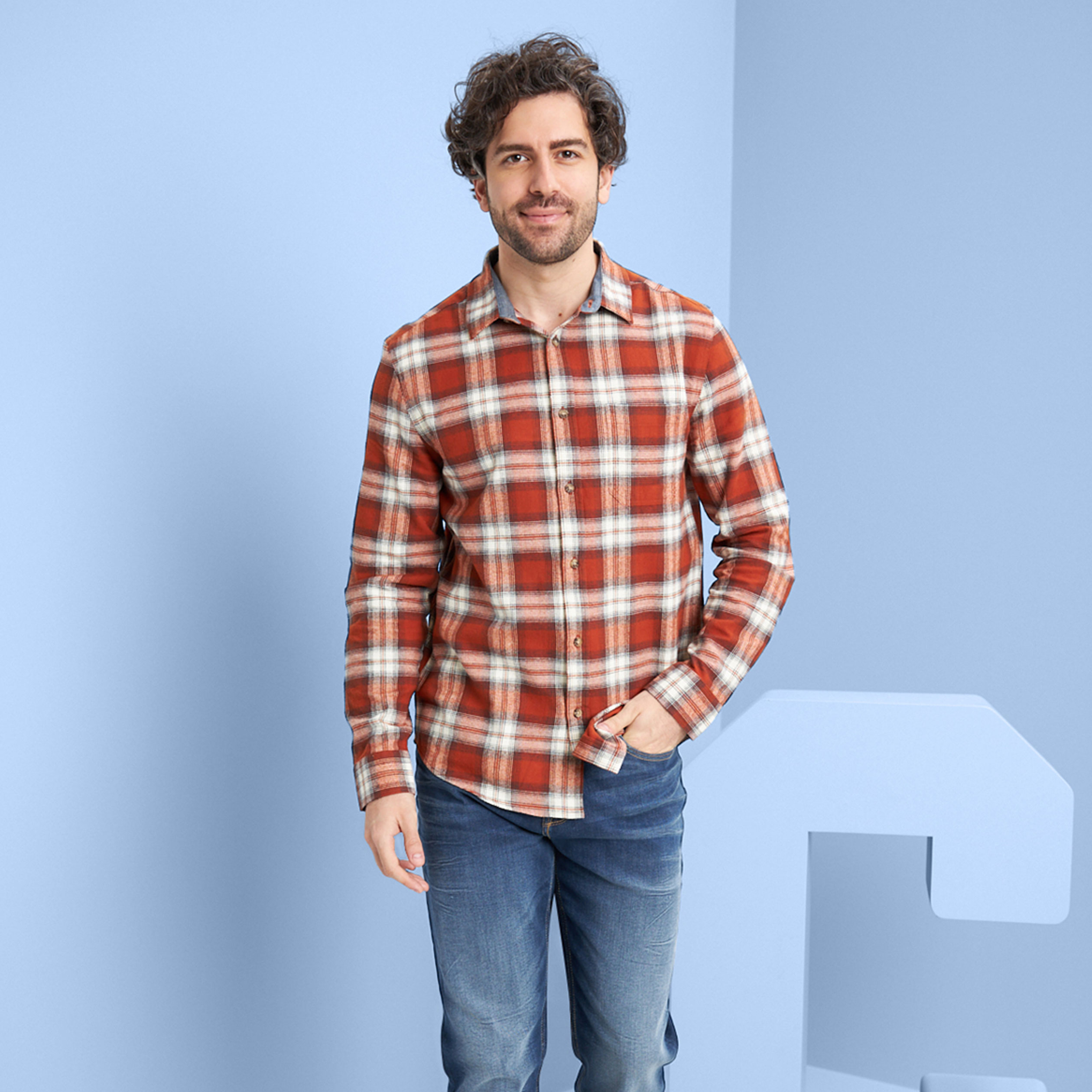 Chemise manches longues droite orange foncé homme