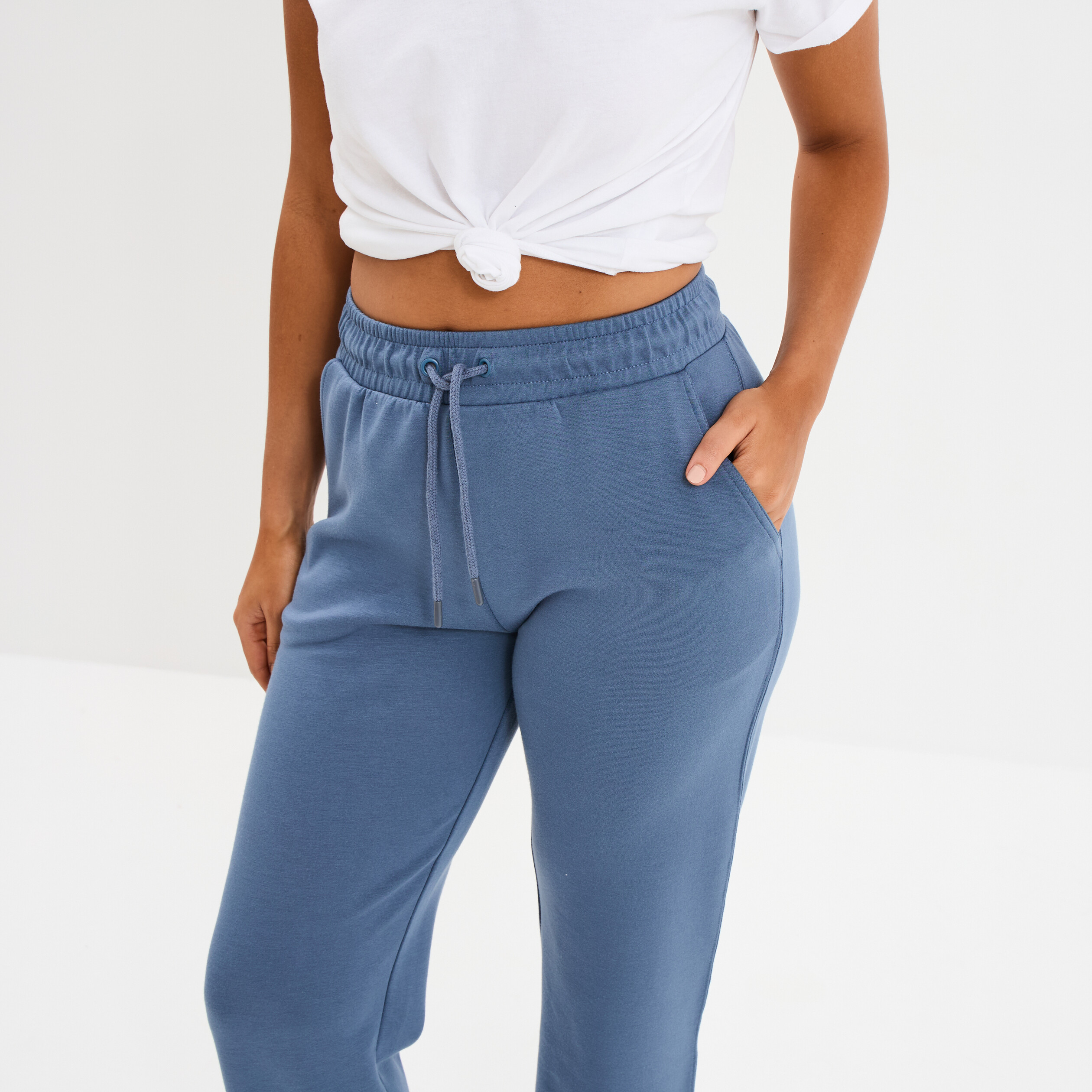 pantalon de jogging large elastique bleu gris femme Pantalon de jogging large élastiqué bleu gris femme