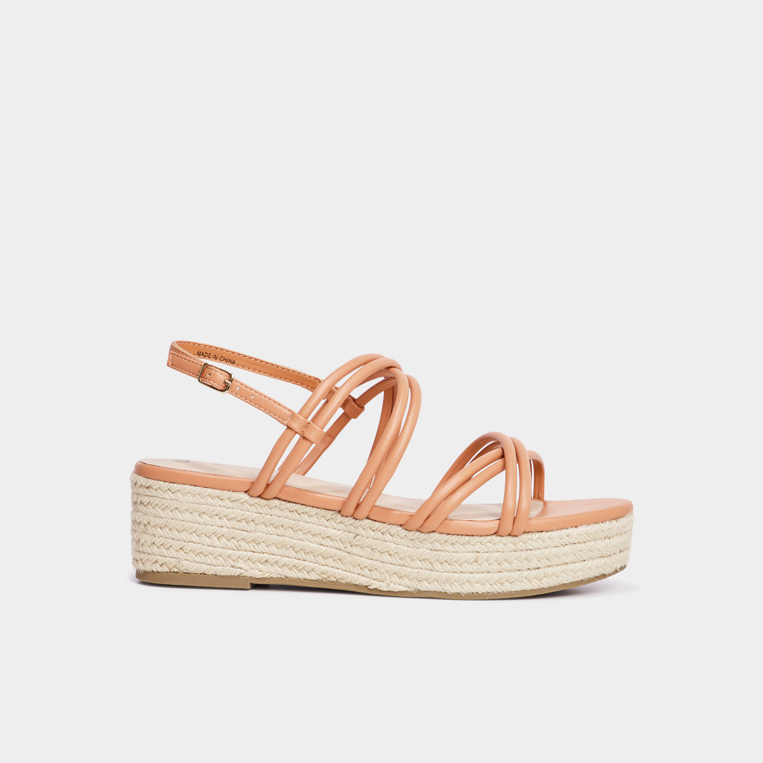 Sandales compens&eacute;es brides crois&eacute;es orange clair femme
