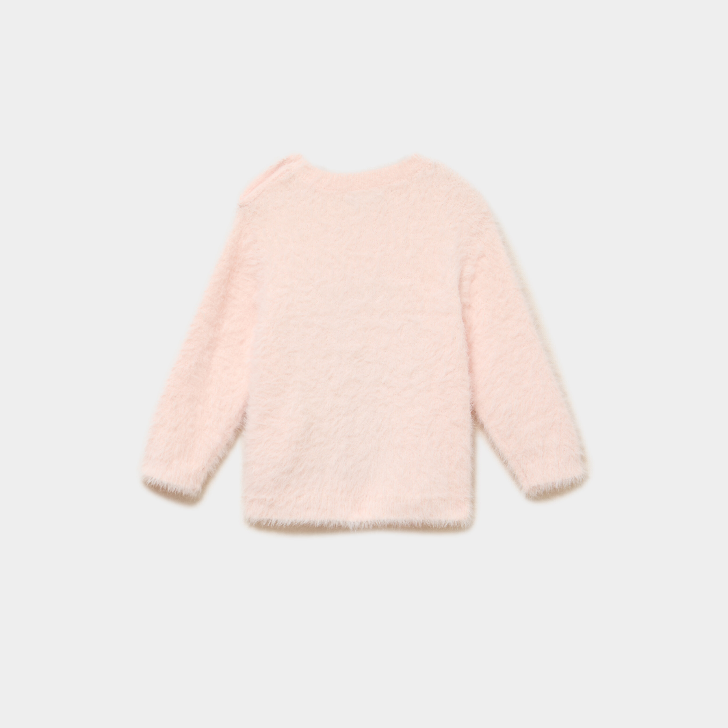 Pull duveteux avec &eacute;paule boutonn&eacute;e rose clair b&eacute;b&eacute; fille