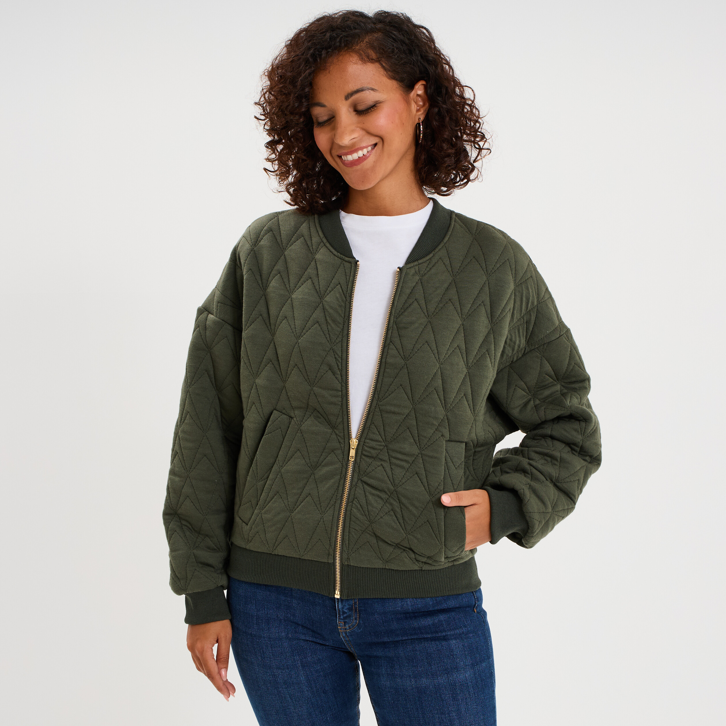Veste bomber matelassée vert kaki femme La Halle
