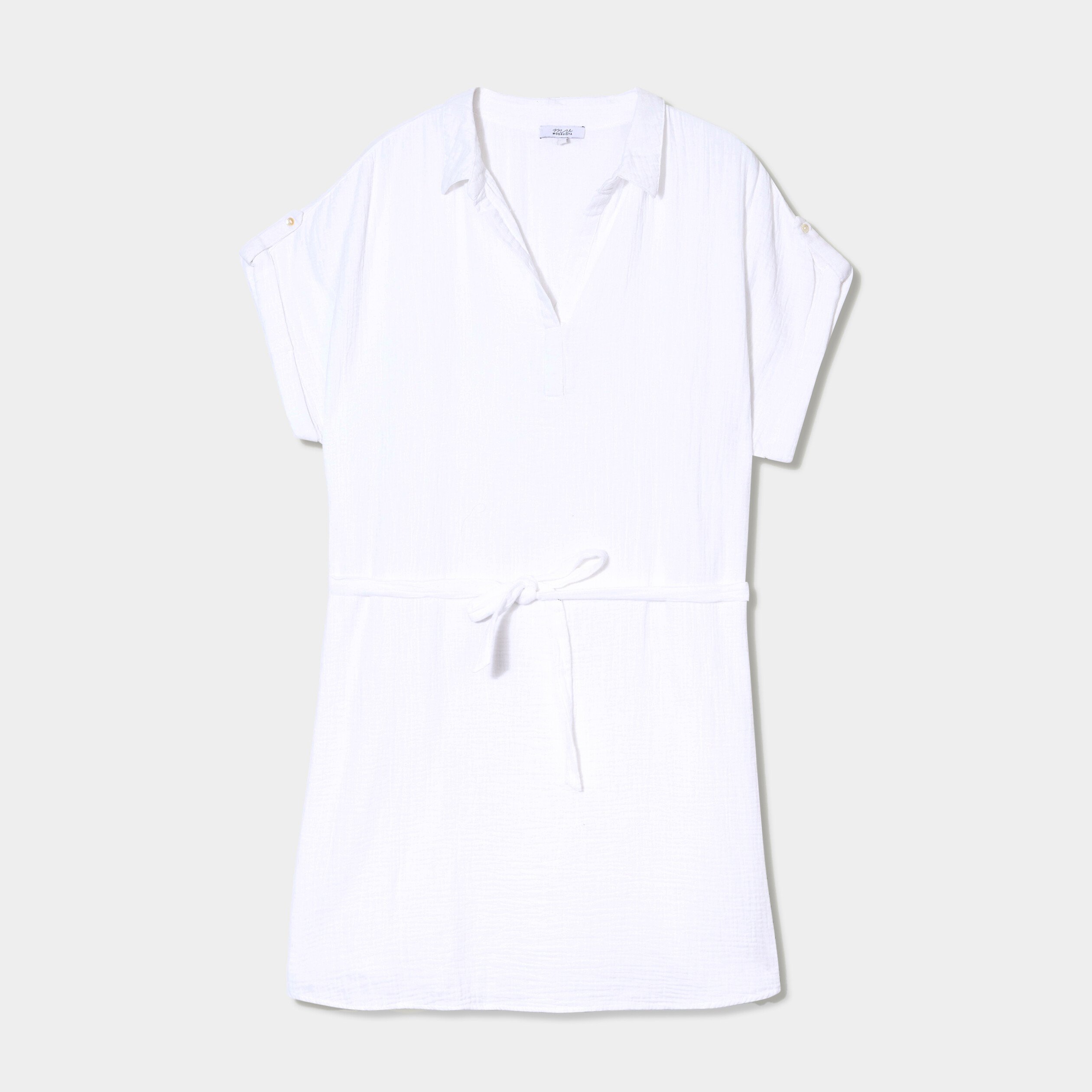 robe manches courtes en gaze de coton blanc femmegt Robe manches courtes en gaze de coton blanc femme grande taille