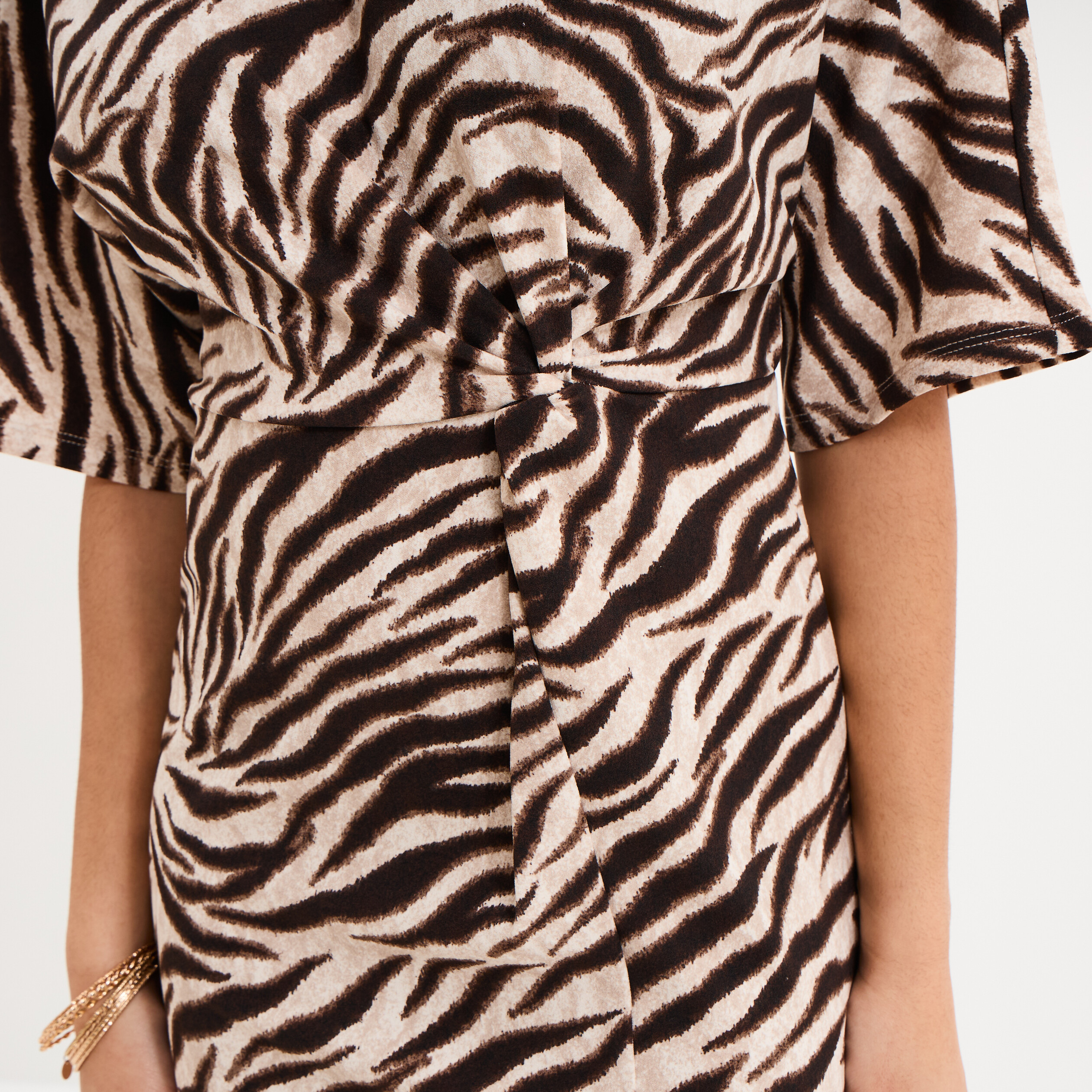 Robe longue fendue manches courtes ecru femme
