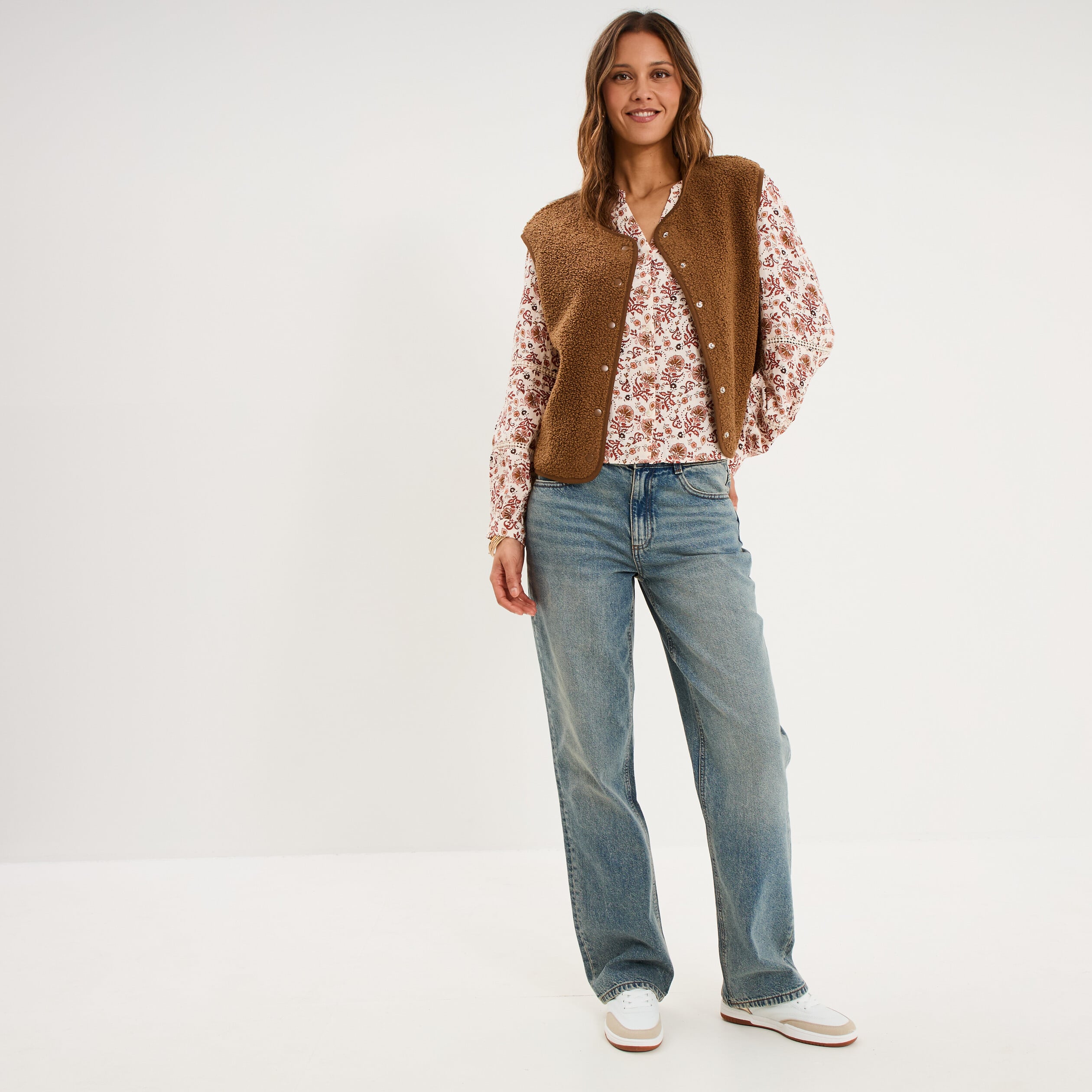 Veste sans manches effet polaire vert kaki femme