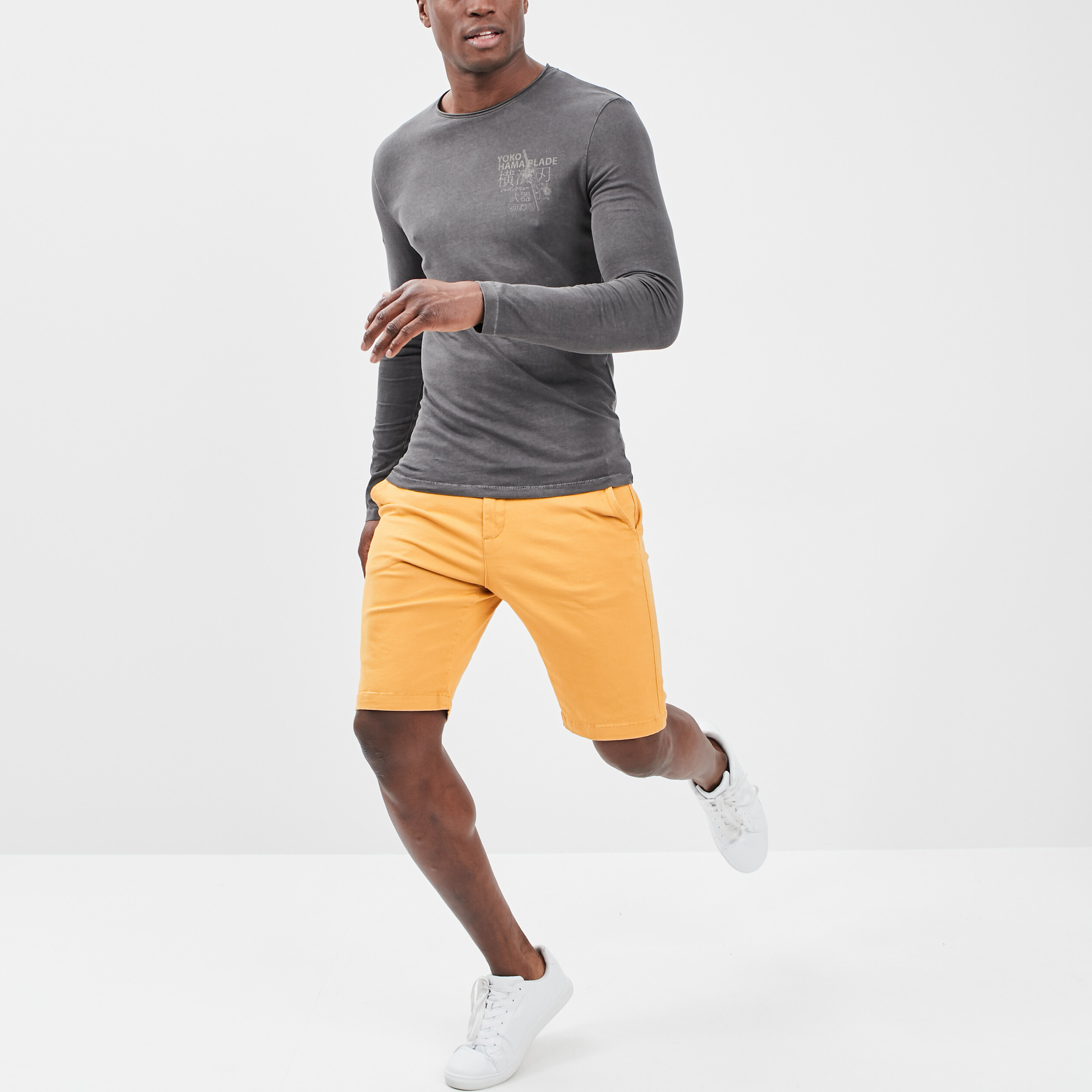 bermuda droit en coton jaune moutarde homme Bermuda droit en coton jaune moutarde homme