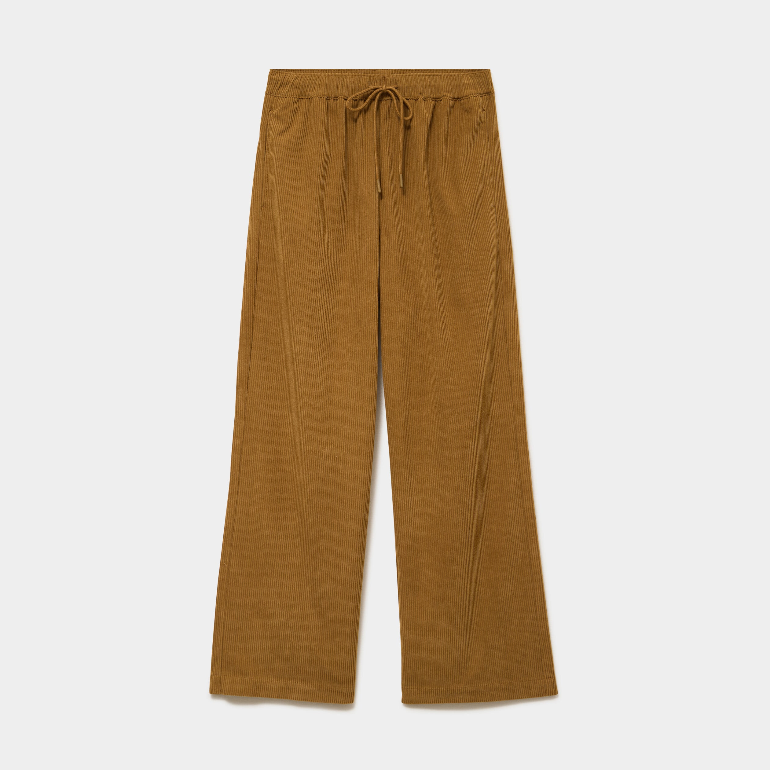 Pantalon large effet velours c&ocirc;tel&eacute; vert kaki femme
