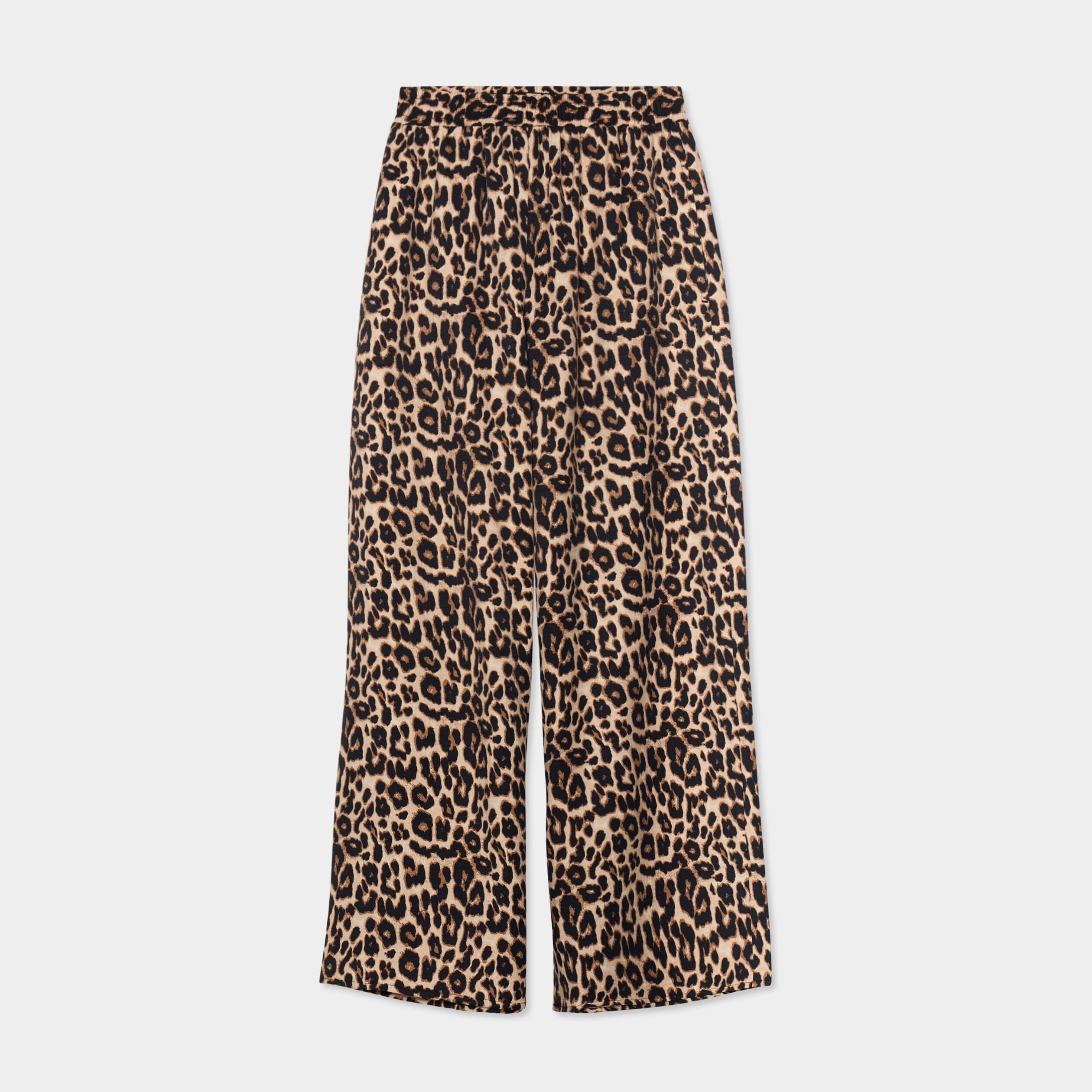 Pantalon large fluide taille &eacute;lastiqu&eacute;e beige femme