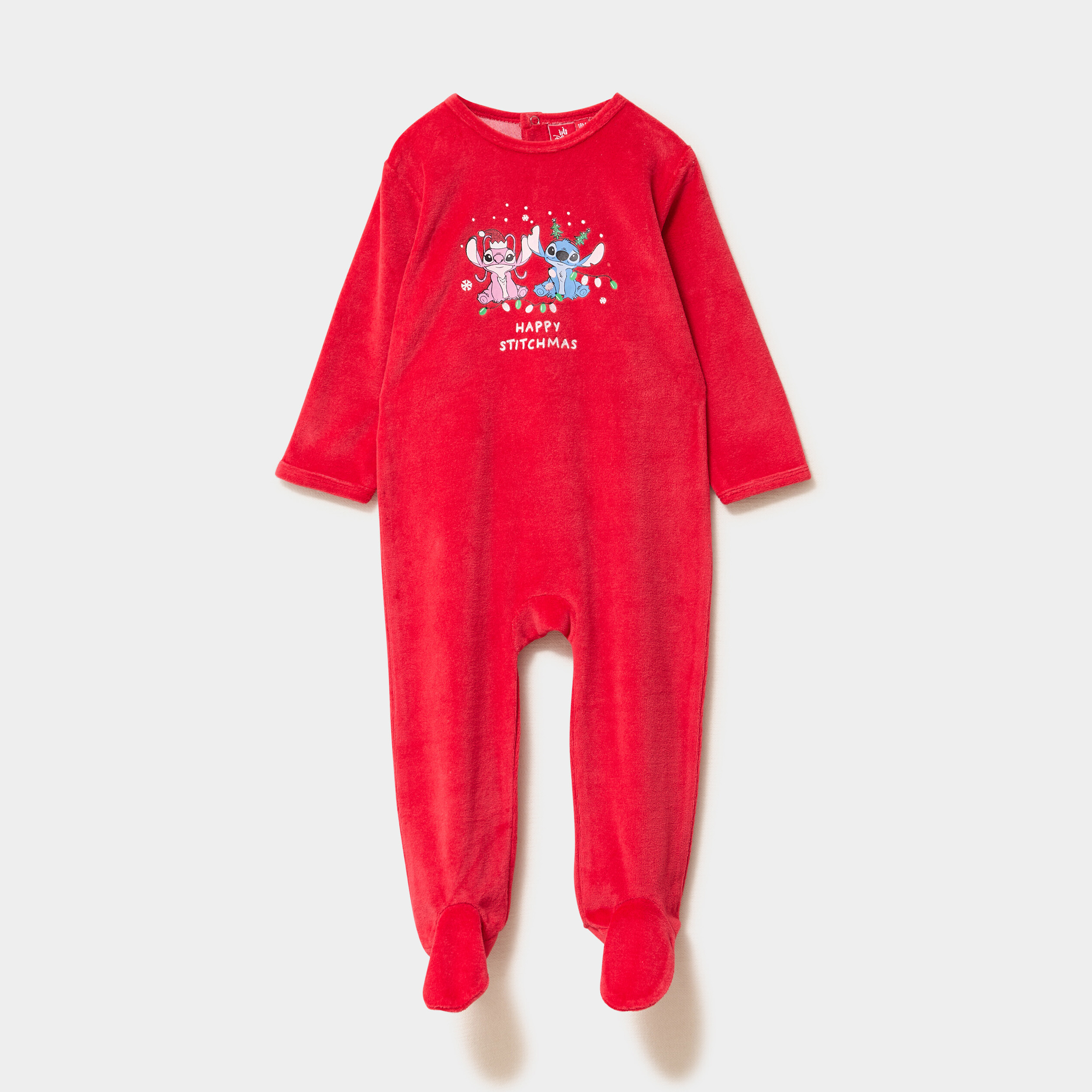 Dors-bien No&euml;l effet velours Stitch rouge b&eacute;b&eacute;
