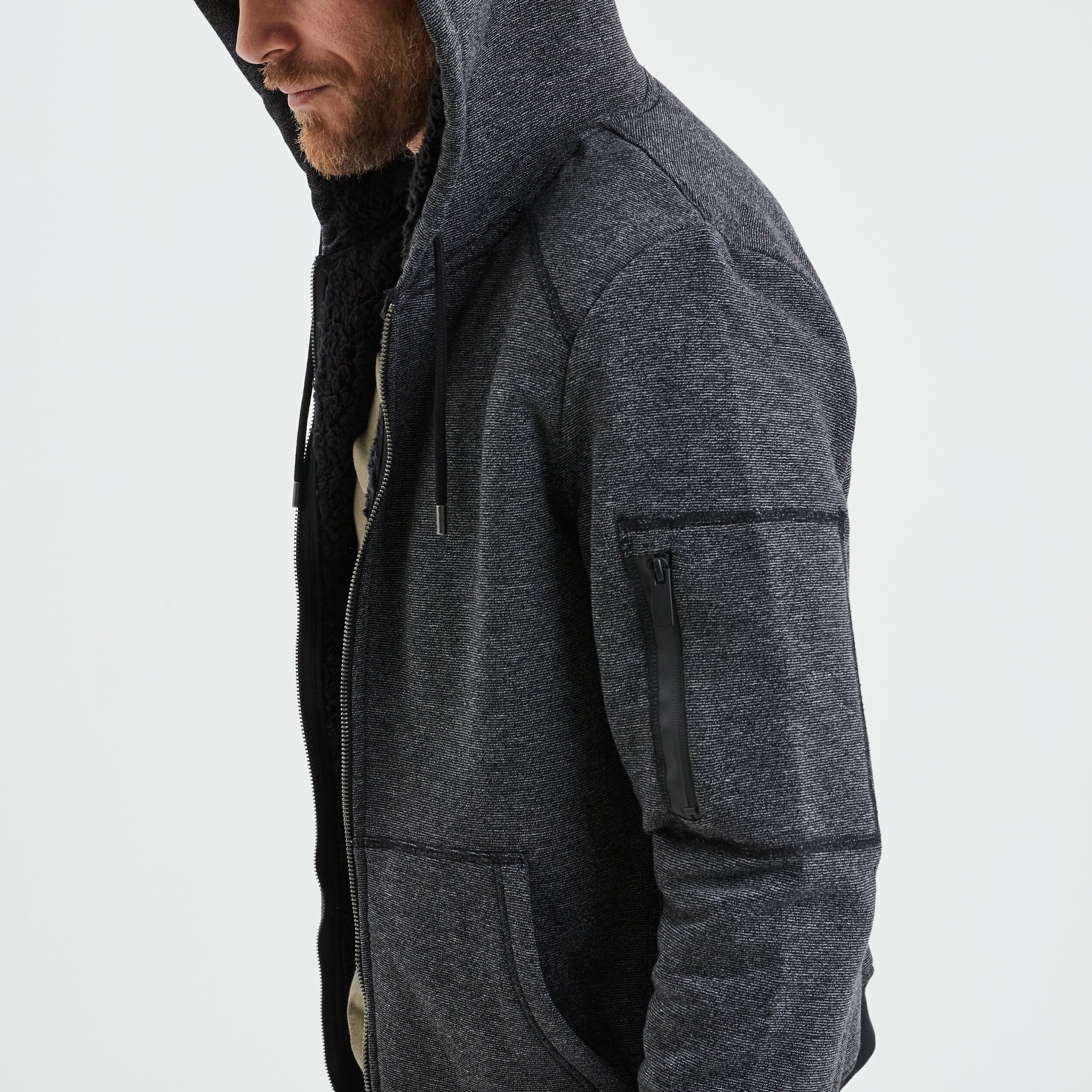 Sweat zipp&eacute; molleton doubl&eacute; sherpa gris fonc&eacute; homme