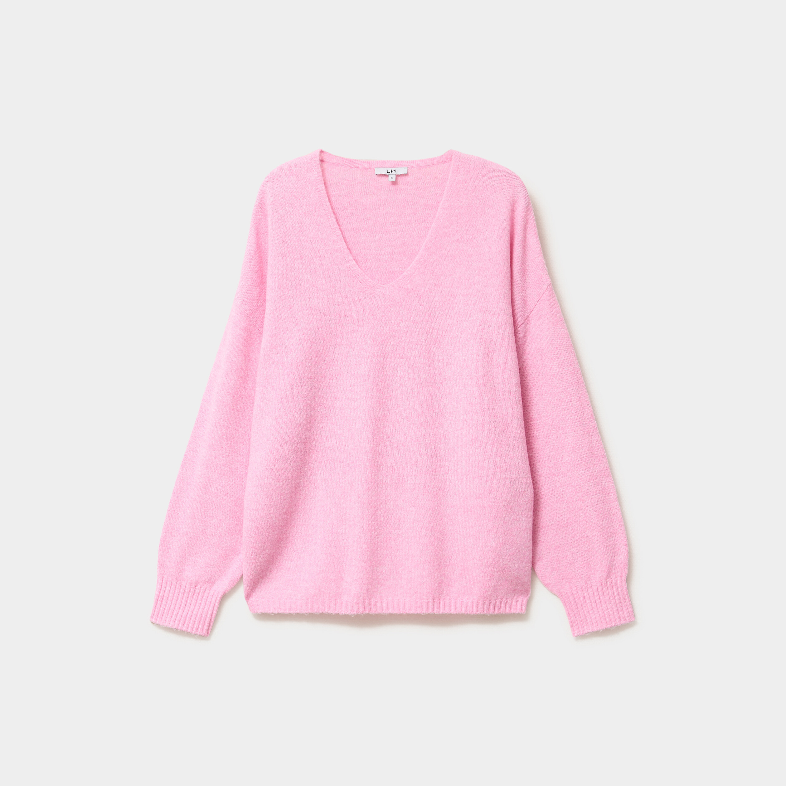 Pull col en V manches longues rose femme