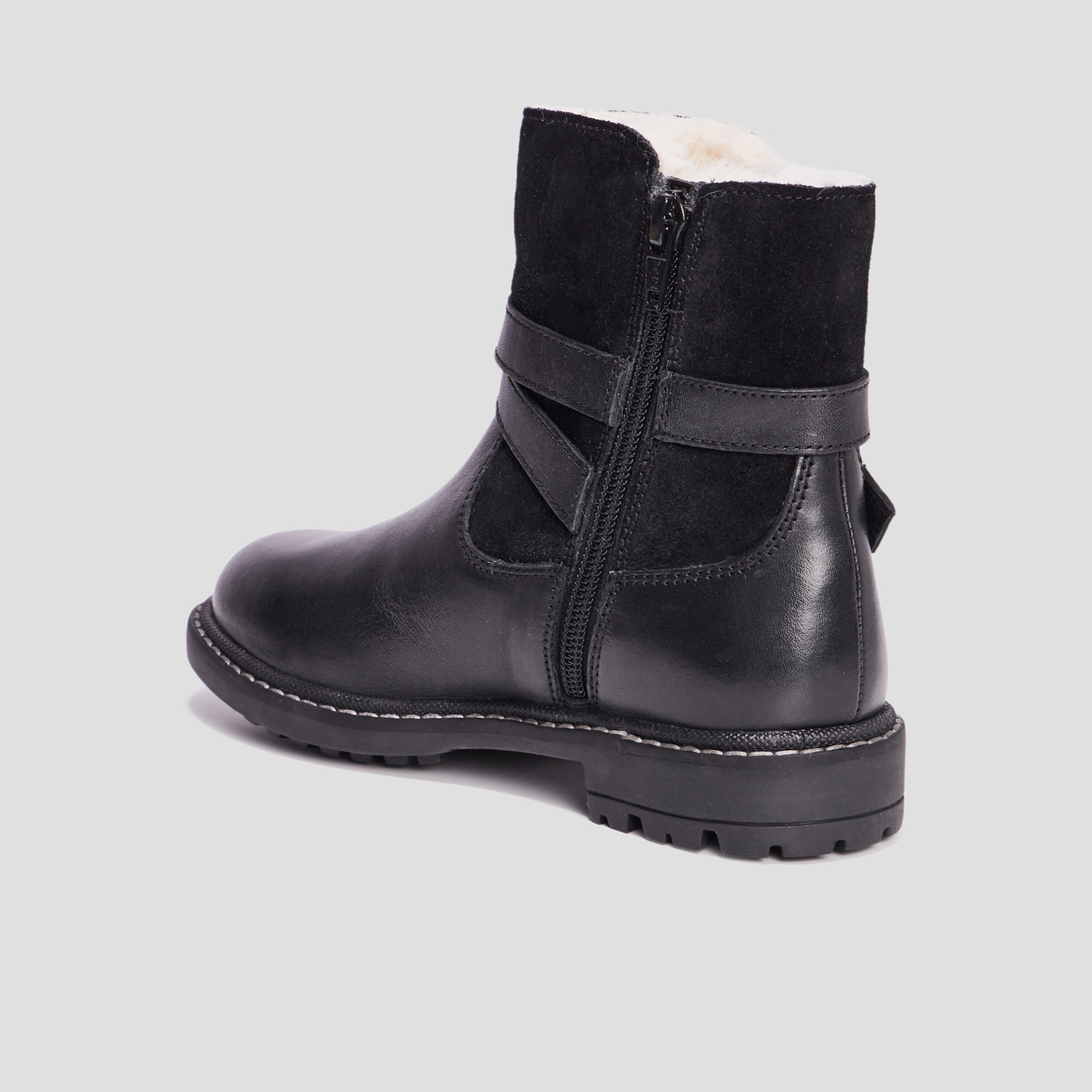bottines fourrees avec boucles en cuir noir fille Bottines fourrées avec boucles en cuir noir fille