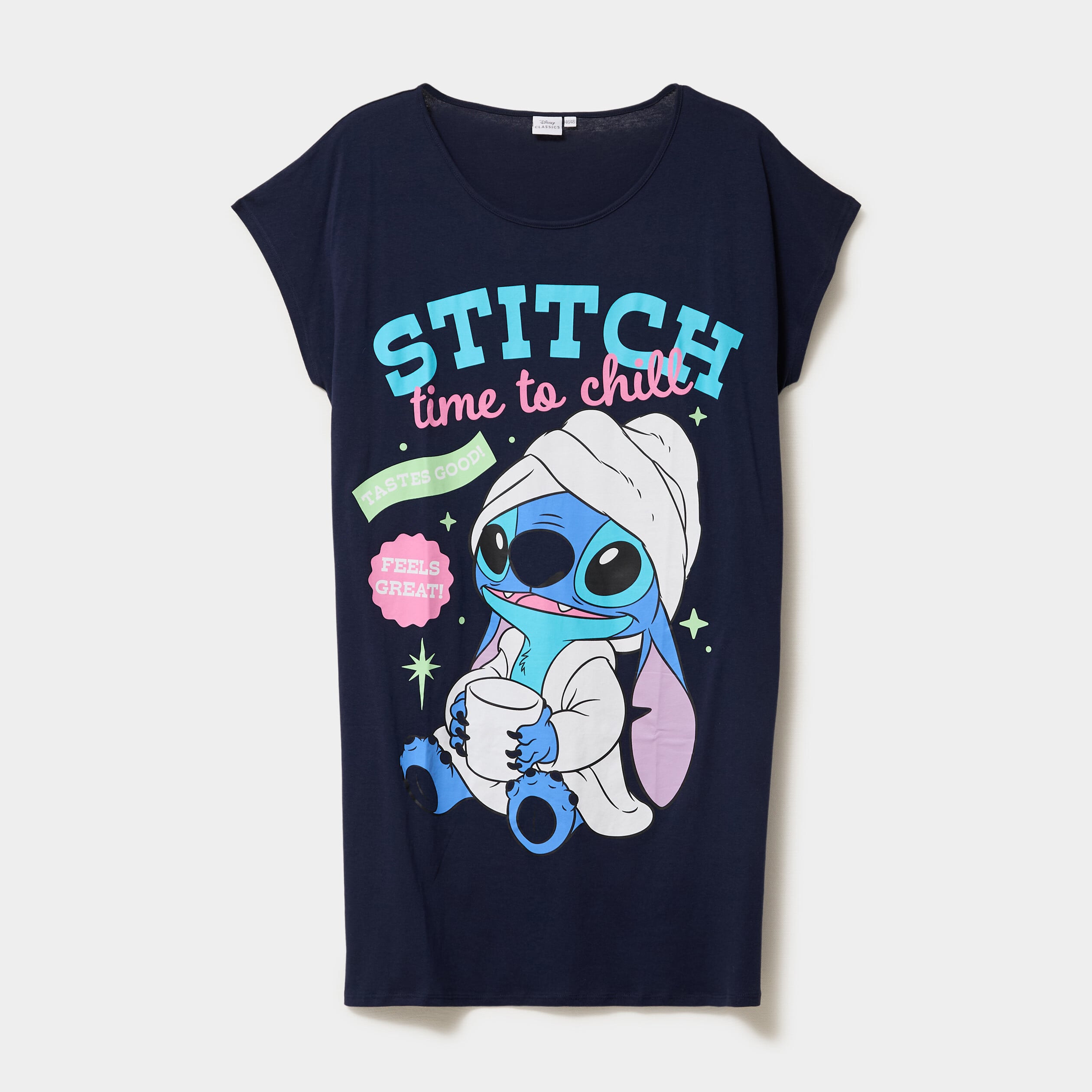 Chemise de nuit coton Stitch bleu marine femme grande taille