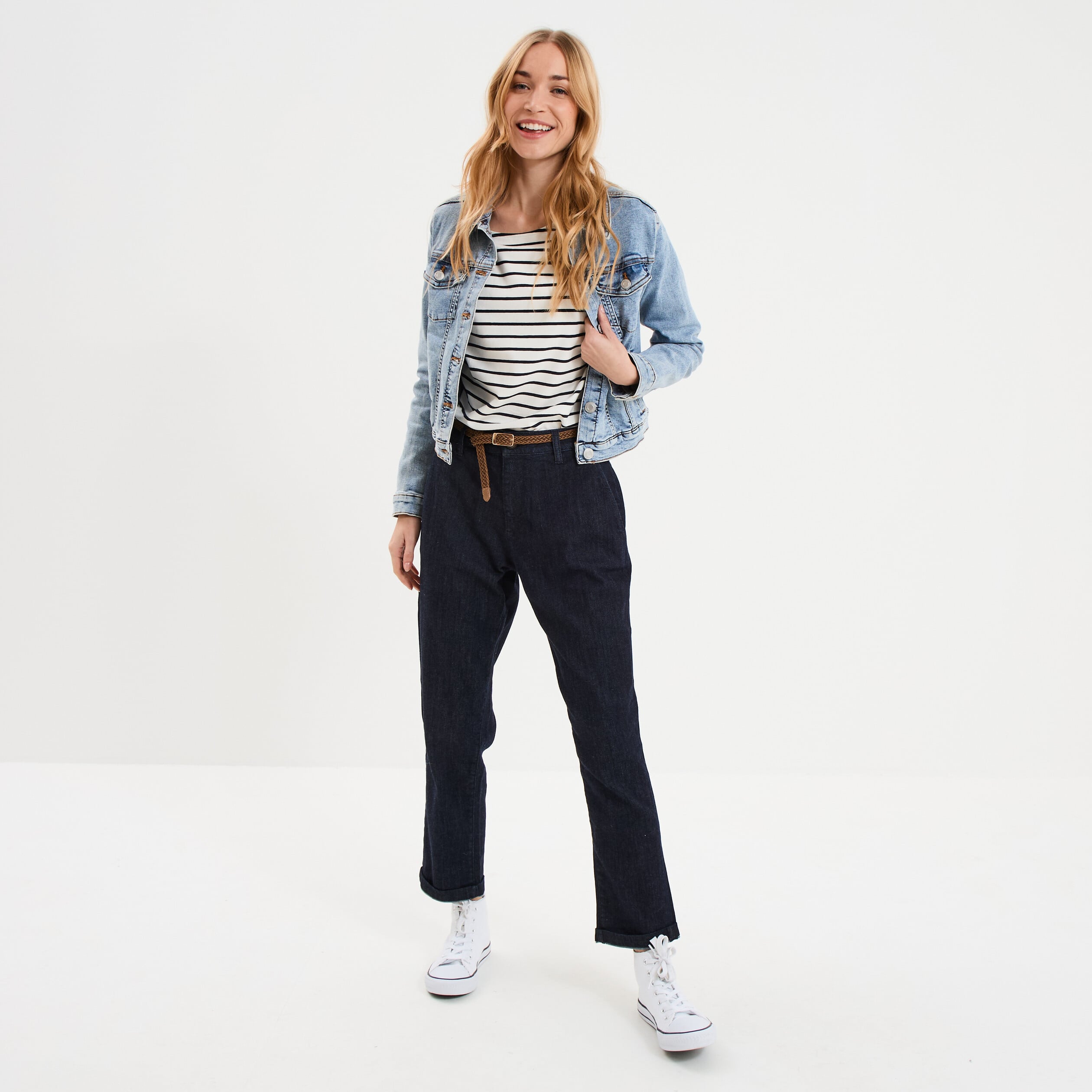 T-shirt marini&egrave;re col rond avec boutons ecru femme