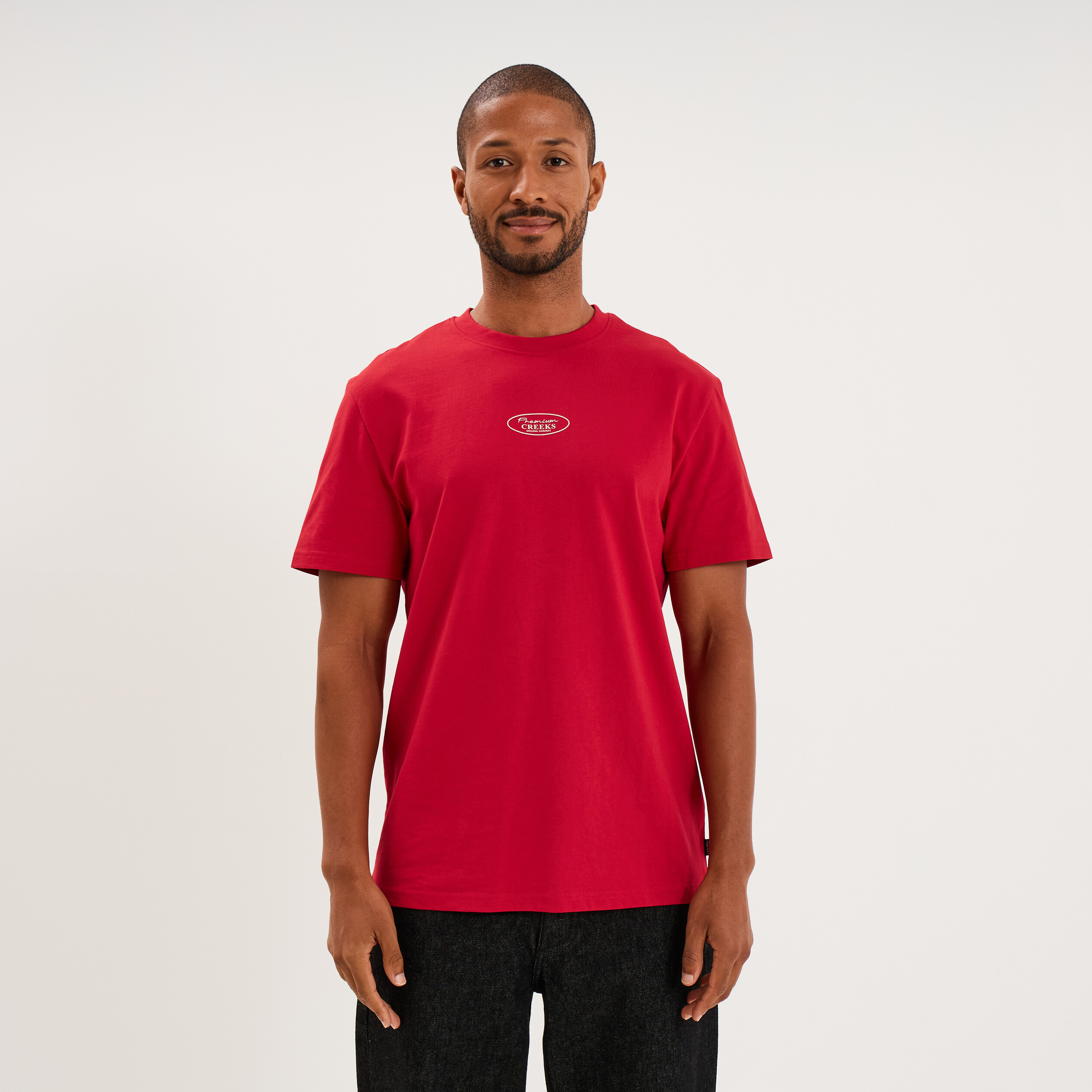 T-shirt droit manches courtes coton rouge fonc&eacute; homme