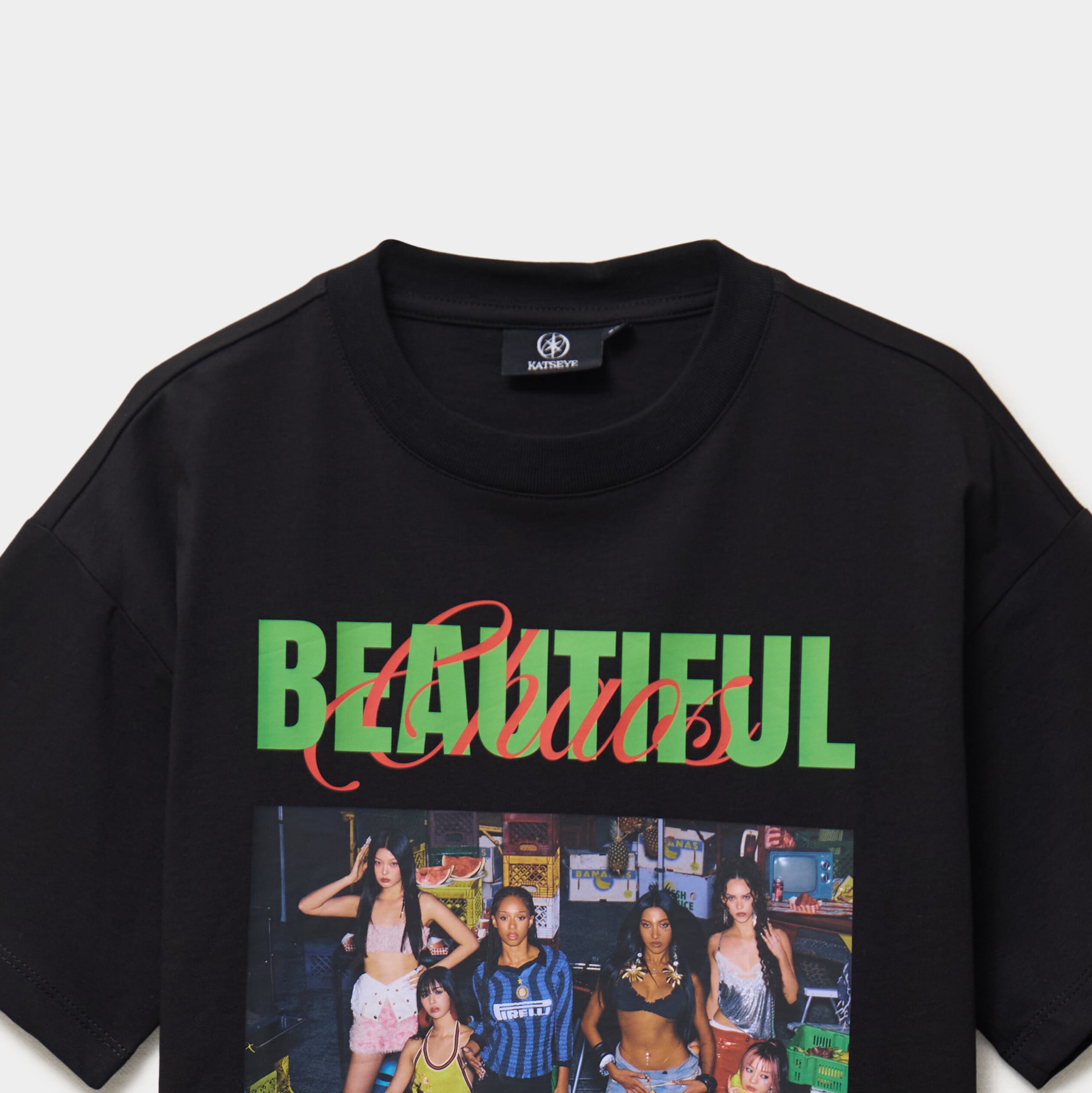 T-shirt manches courtes coton Katseye noir fille