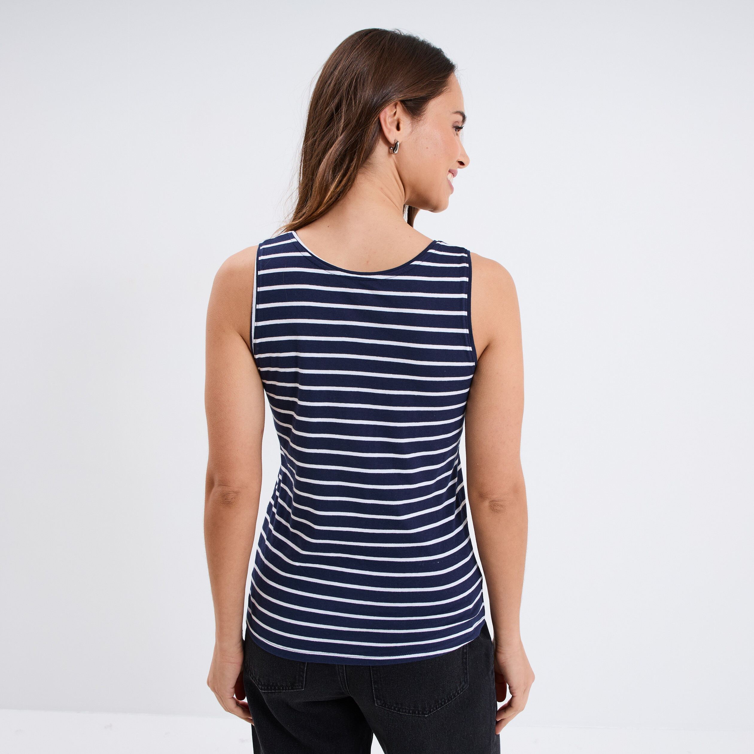 Débardeur à rayures bretelles larges bleu marine femme
