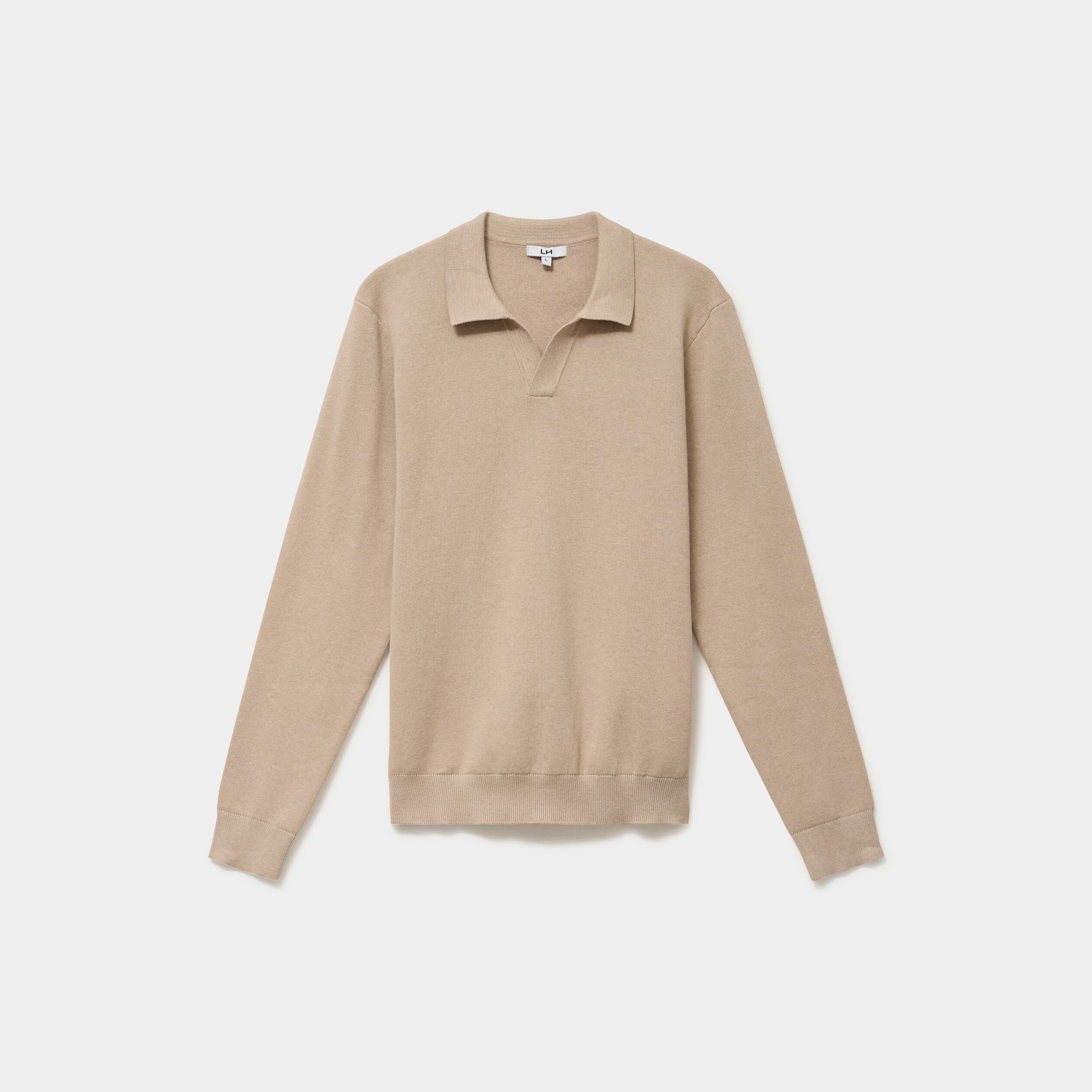Pull col polo manches longues beige homme