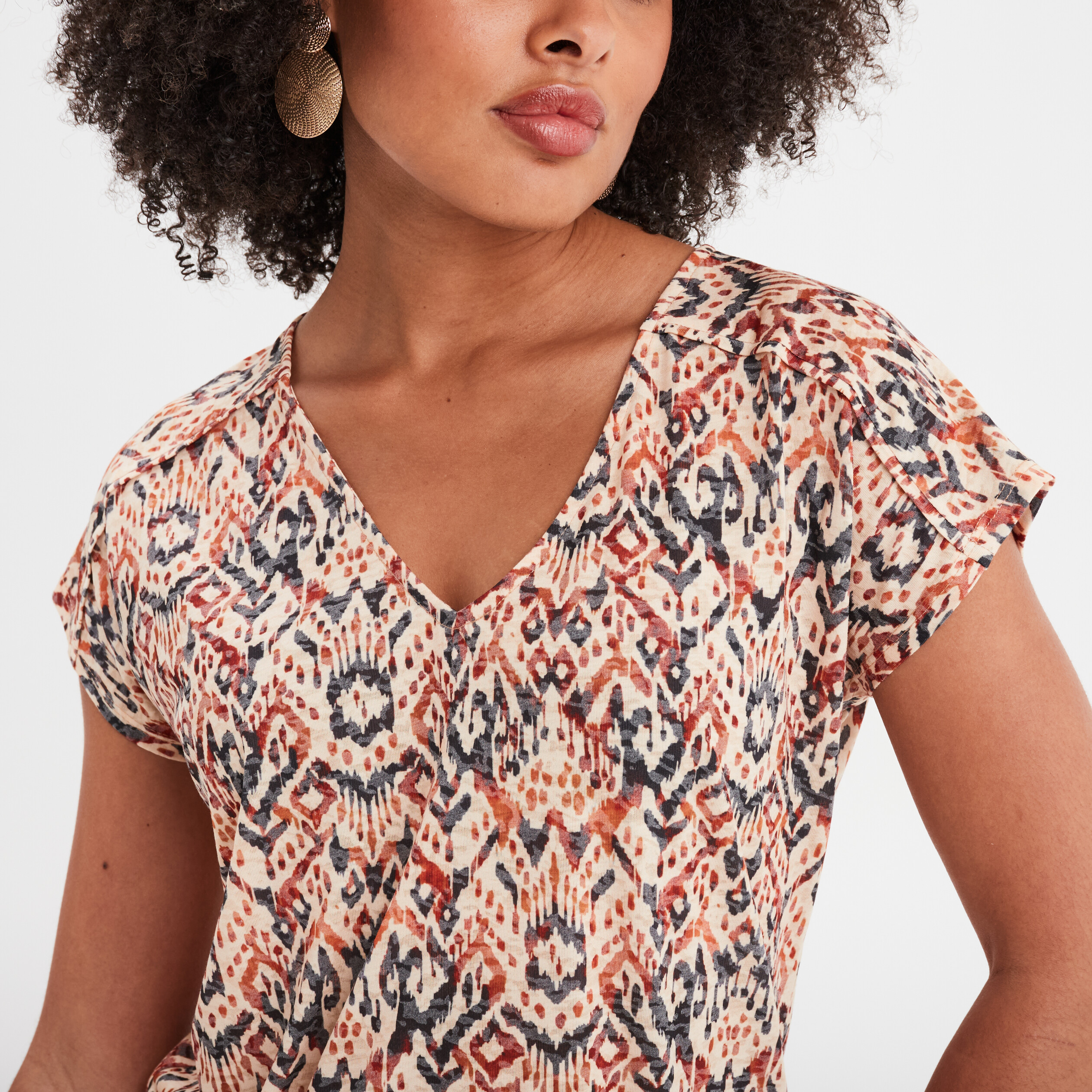 t shirt col en v manches courtes terracotta femme T-shirt col en V manches courtes terracotta femme
