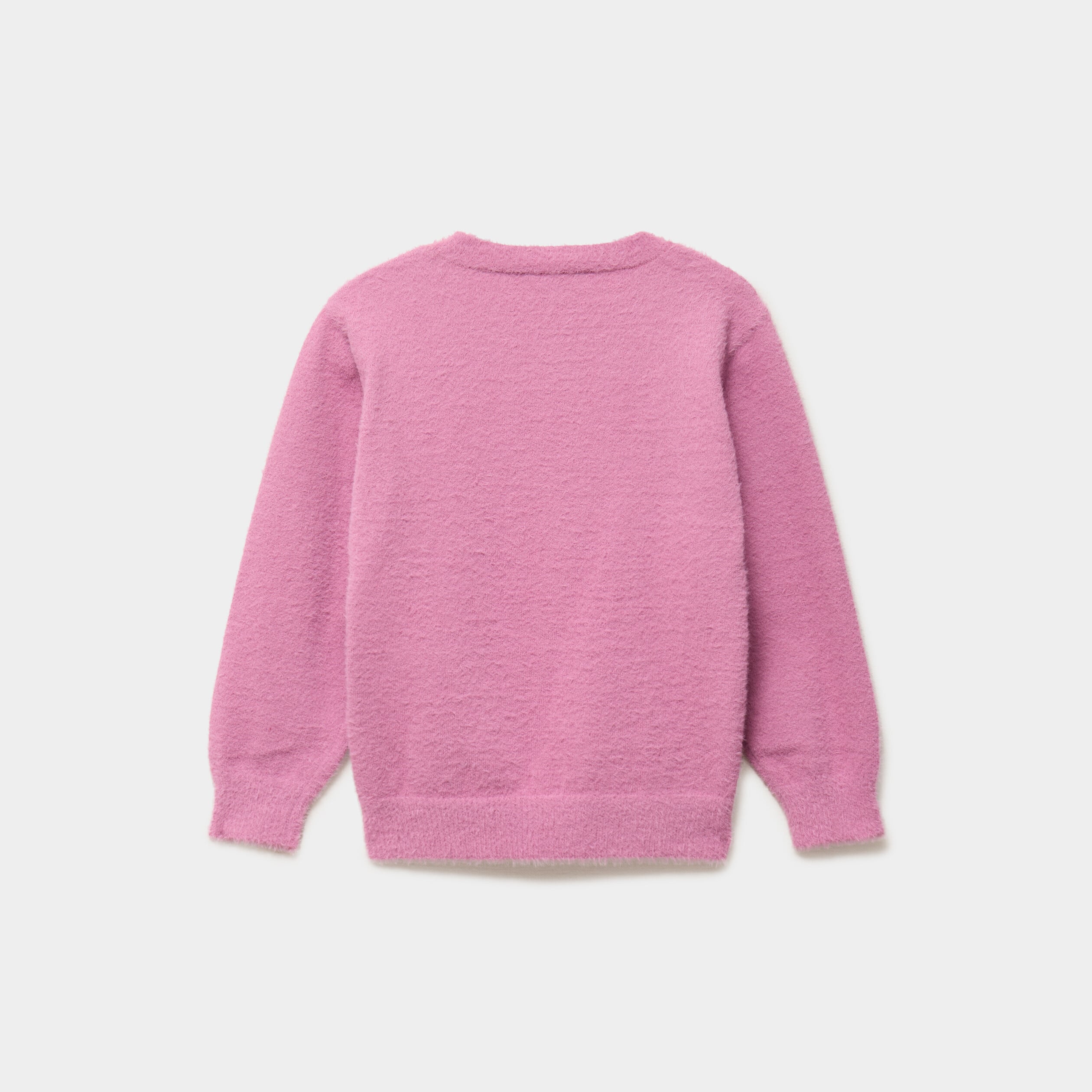 Pull mailles duveteuses manches longues rose poudr&eacute;e fille