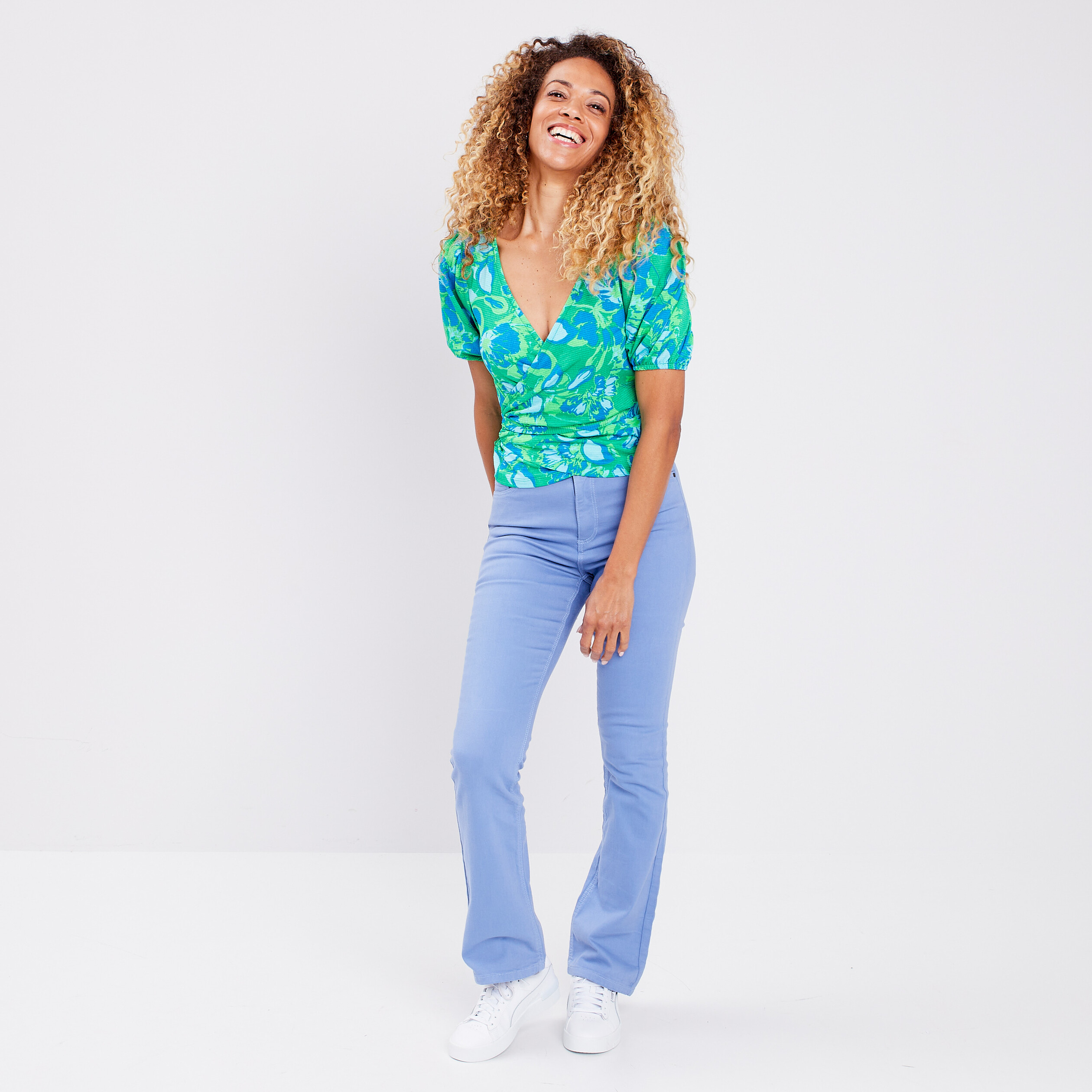T-shirt cache-coeur à manches courtes vert femme