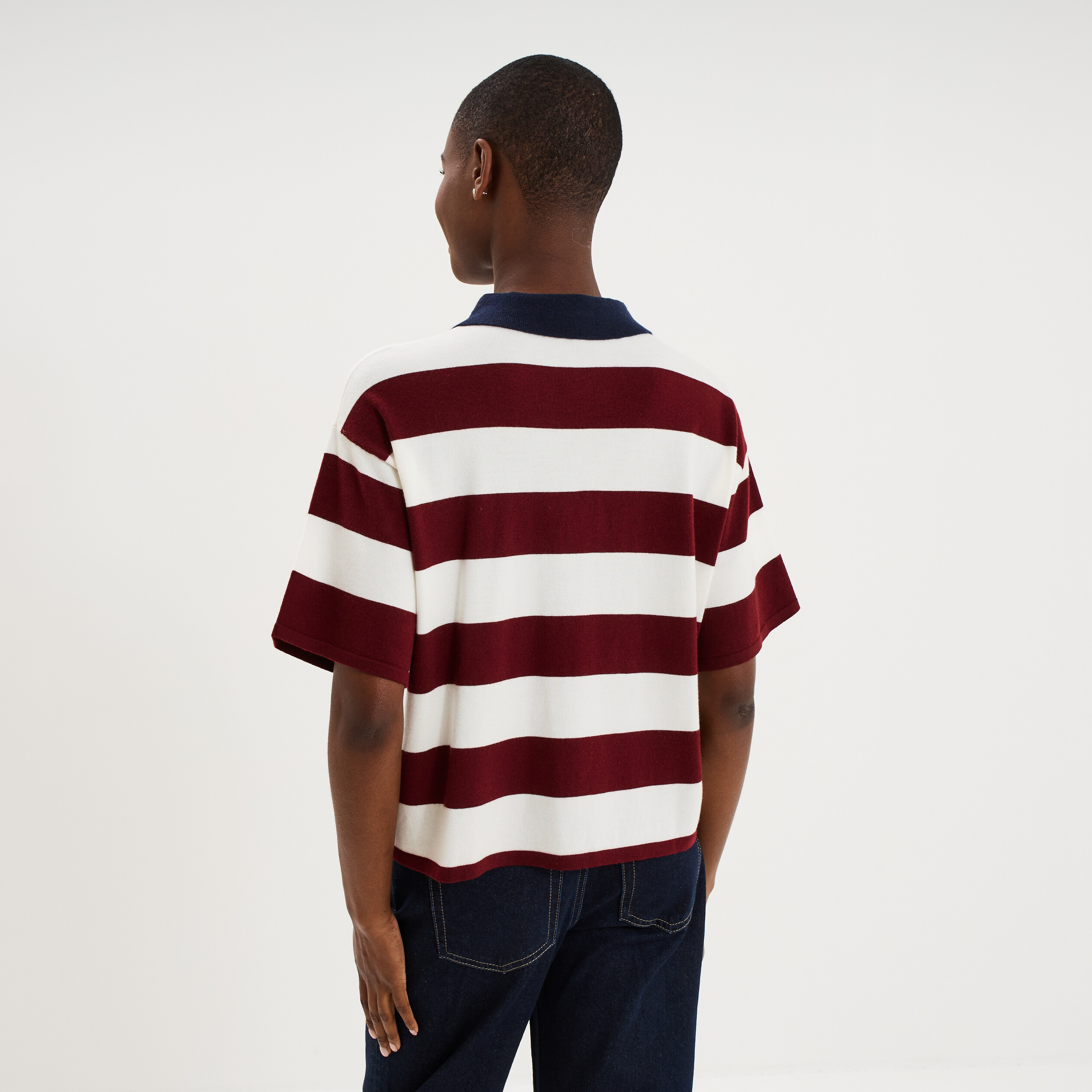 Pull col polo manches courtes ecru femme