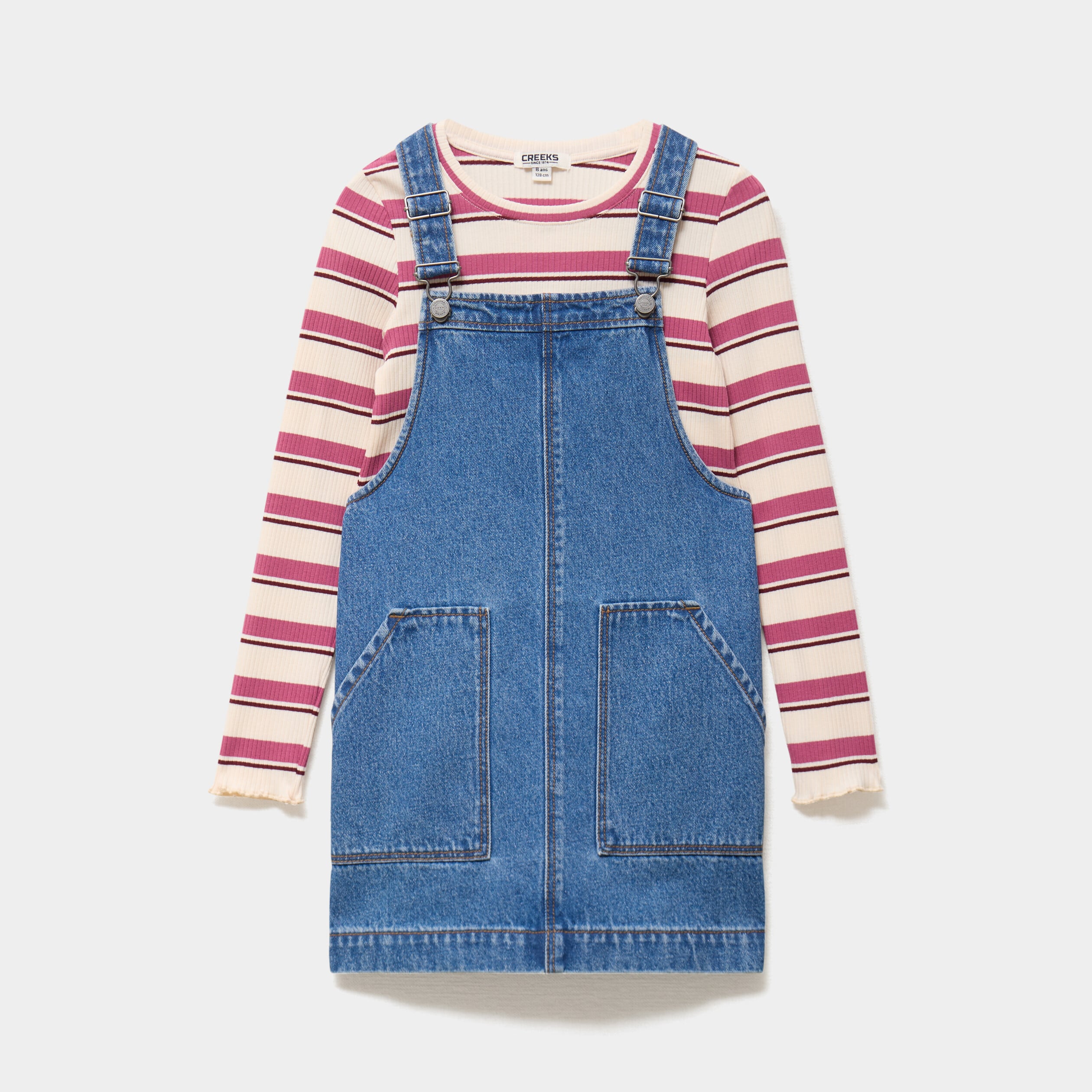 Ensemble robe salopette et t-shirt denim stone fille